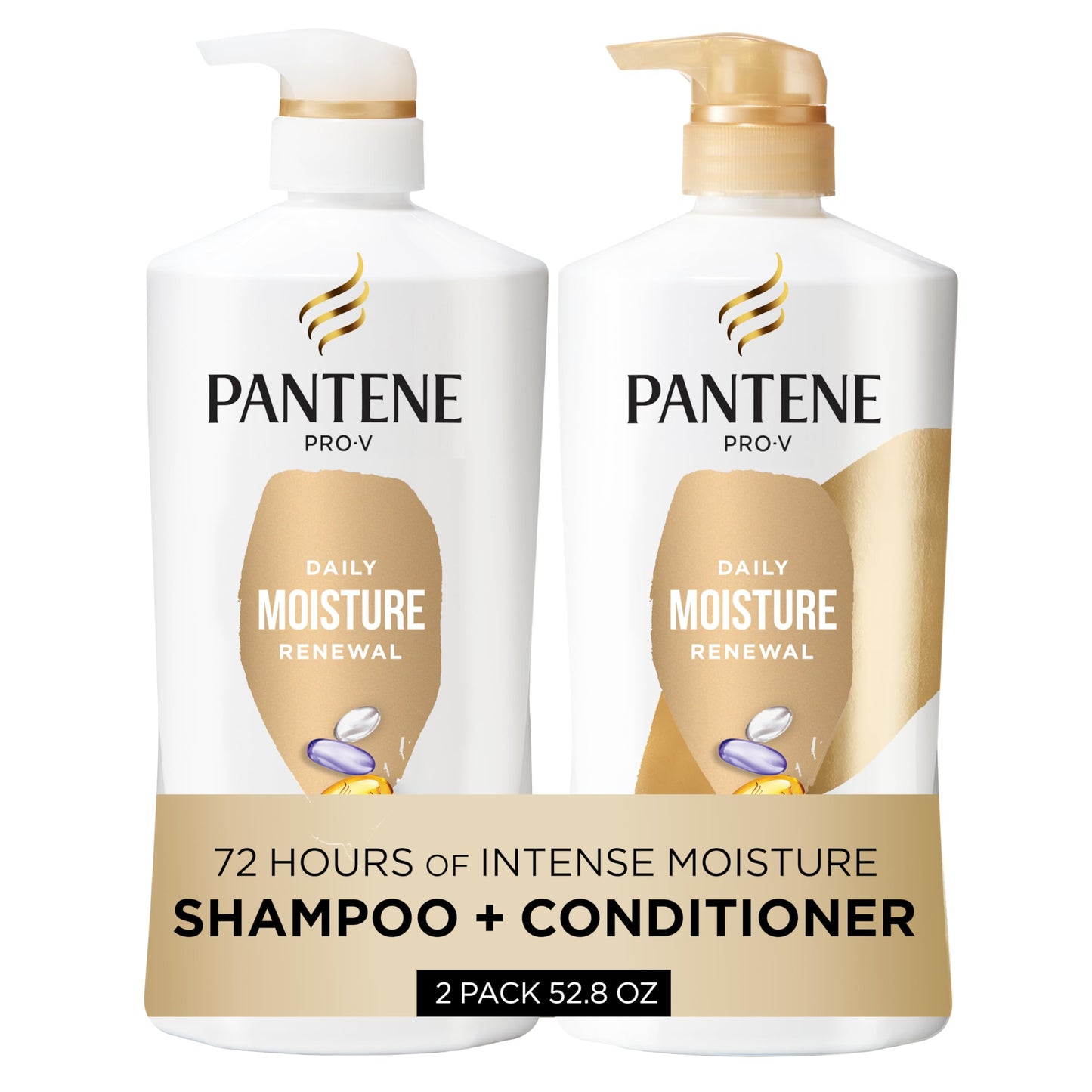 Pantene Shampoo & Conditioner Set, Daily Moisture Renewal - Pro-V Nutrients for Dry, Color-Treated, Straight to Curly Hair, 72-Hour Hydration Beauty & Personal Care Pantene