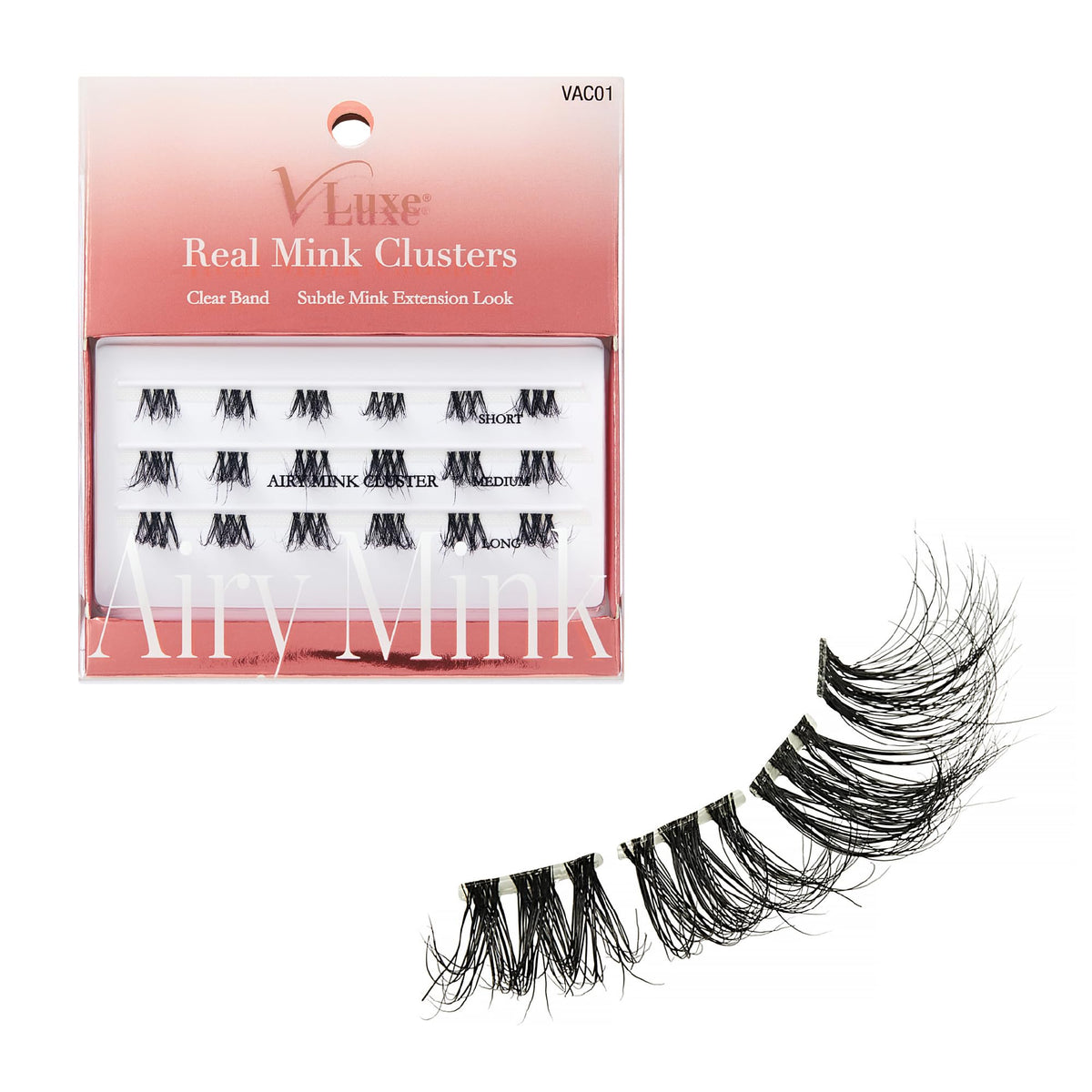 VLuxe Airy Mink Lash Cluster, 100% Real Mink False Eyelash Extension, Lightweight Clear Invisible Band for Natural Look, DIY Customizable Multi-Length