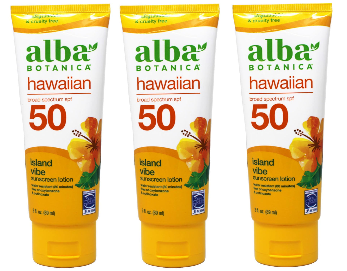 Alba Botanica Hawaiian, Island Vibe Sunscreen SPF 50, Water-Resistant (80 Minutes), 3 fl oz (Pack of 3) Beauty & Personal Care Alba Botanica