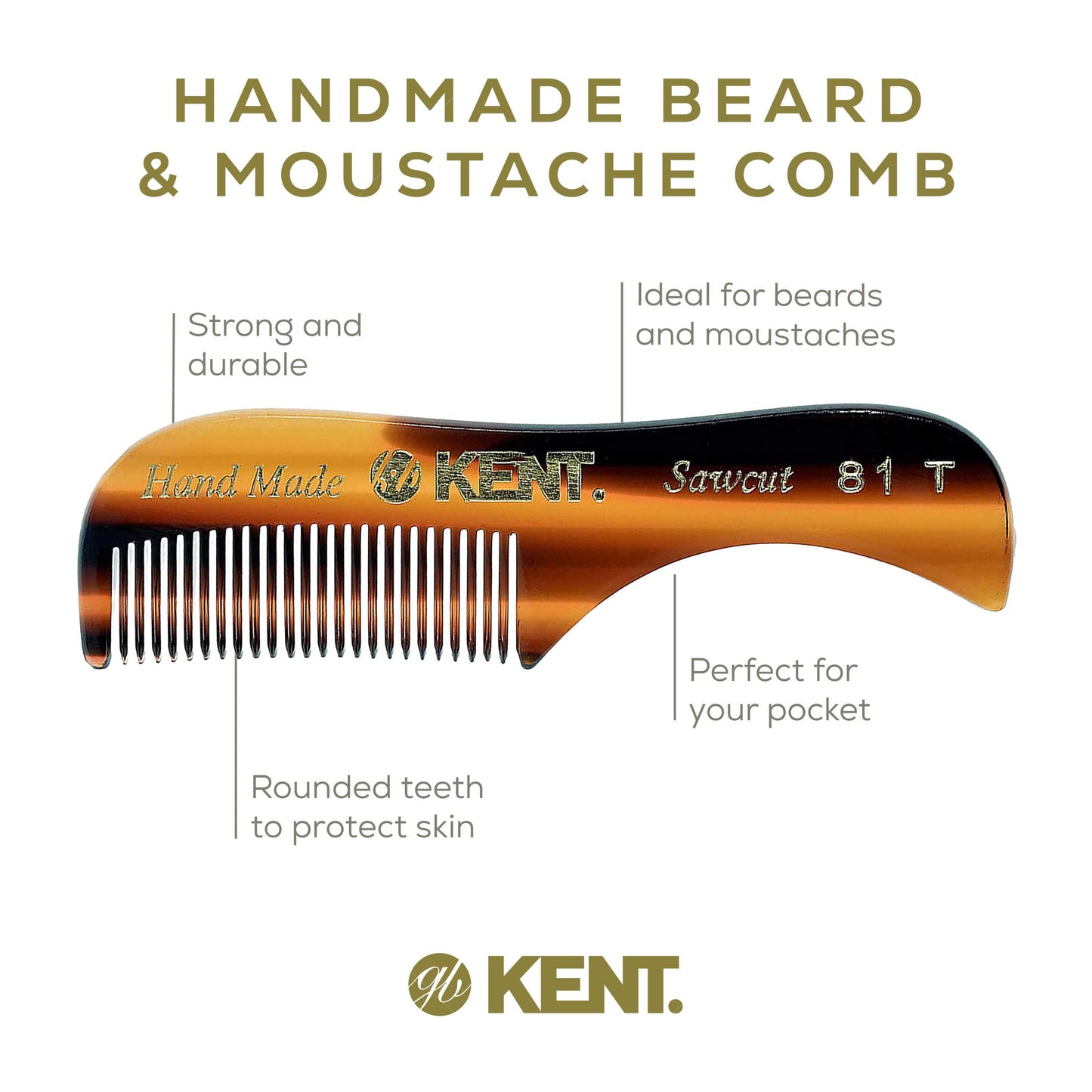 KENT 81T Handmade Beard Mustache Comb - Extra Small. Mini Fine Toothed Beard and Moustache Combs Pocket Size for Facial Hair Grooming. Hand-Made Beauty and Personal Care KENT