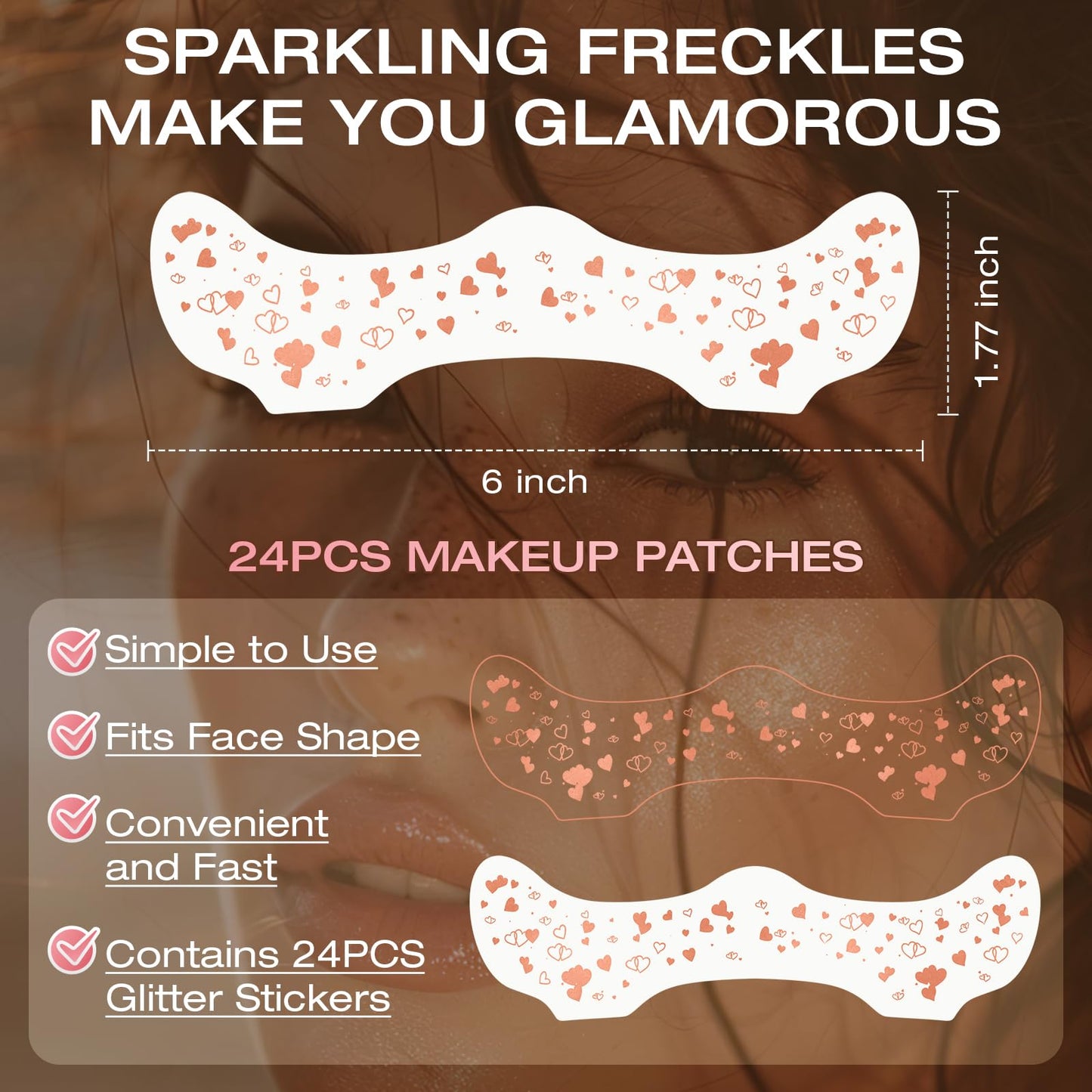 Leterly 24 Pcs Glitter Freckles Face Tattoo,Rose Gold Face Glitter Makeup Patches Cute Sparkle Freckles Patches Waterproof Makeup Speckles for Face Beauty & Personal Care Leterly