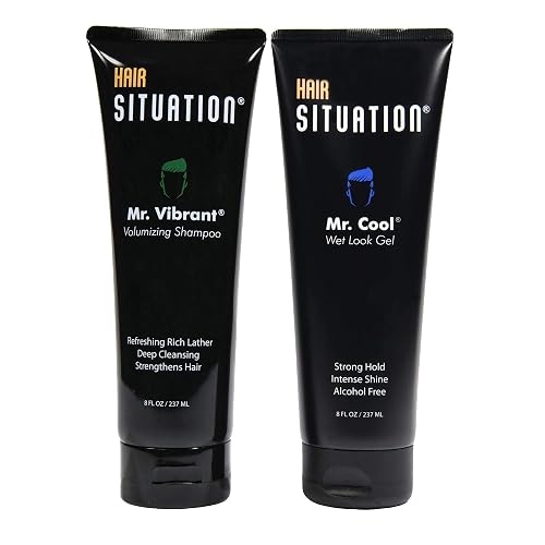 Hair Situation Mr. Cool Wet Look Hair Gel - Strong Hold, High Shine and Alcohol-Free Formula Mr. Vibrant Volumizing Shampoo for Thinning and Receding Beauty & Personal Care Hair Situation