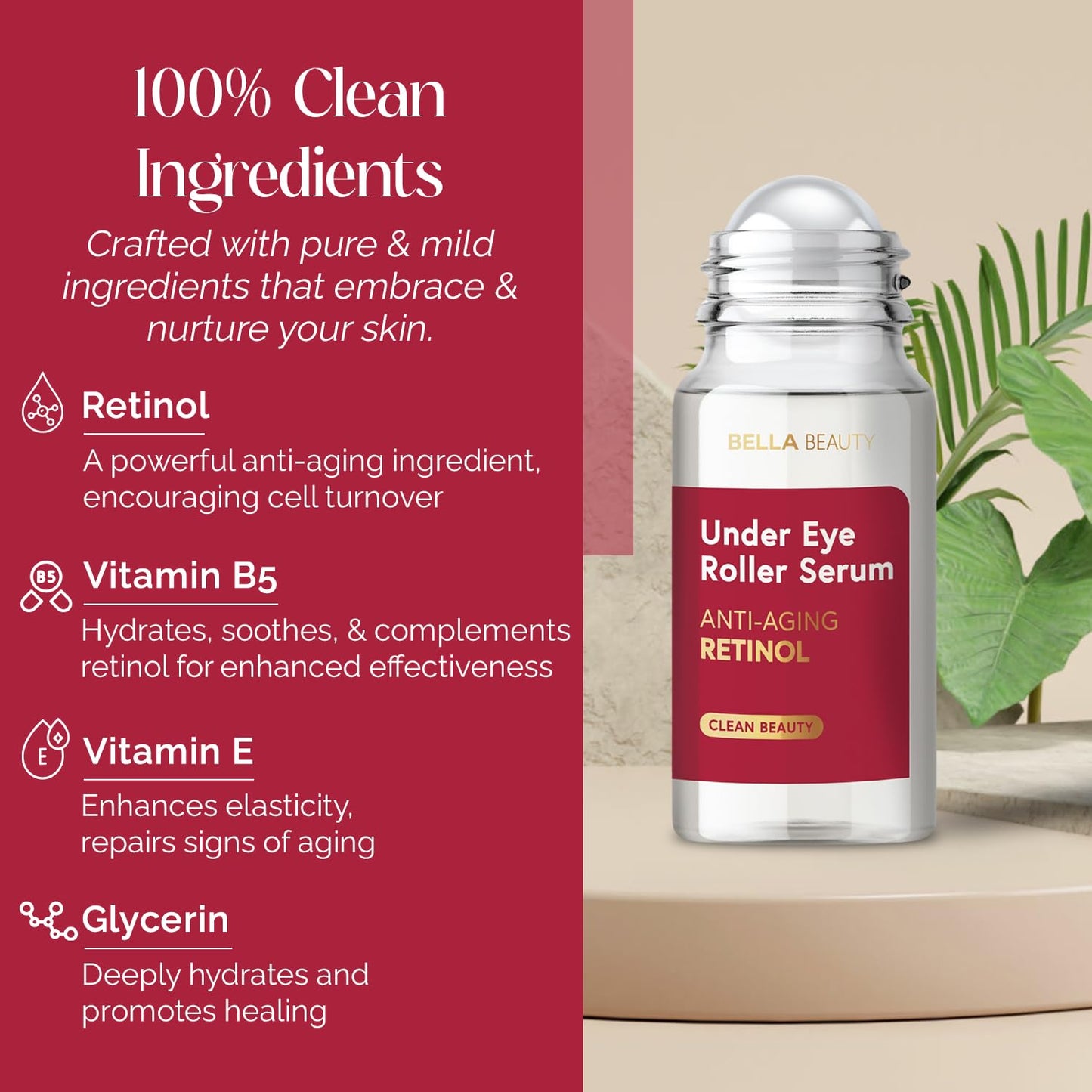Bella Beauty Retinol Under Eye Serum - Firming & Smoothing Roller for Puffiness & Dark Circles - Dermatologist Tested, Anti-Aging Korean Skin Care Beauty & Personal Care Bella Beauty