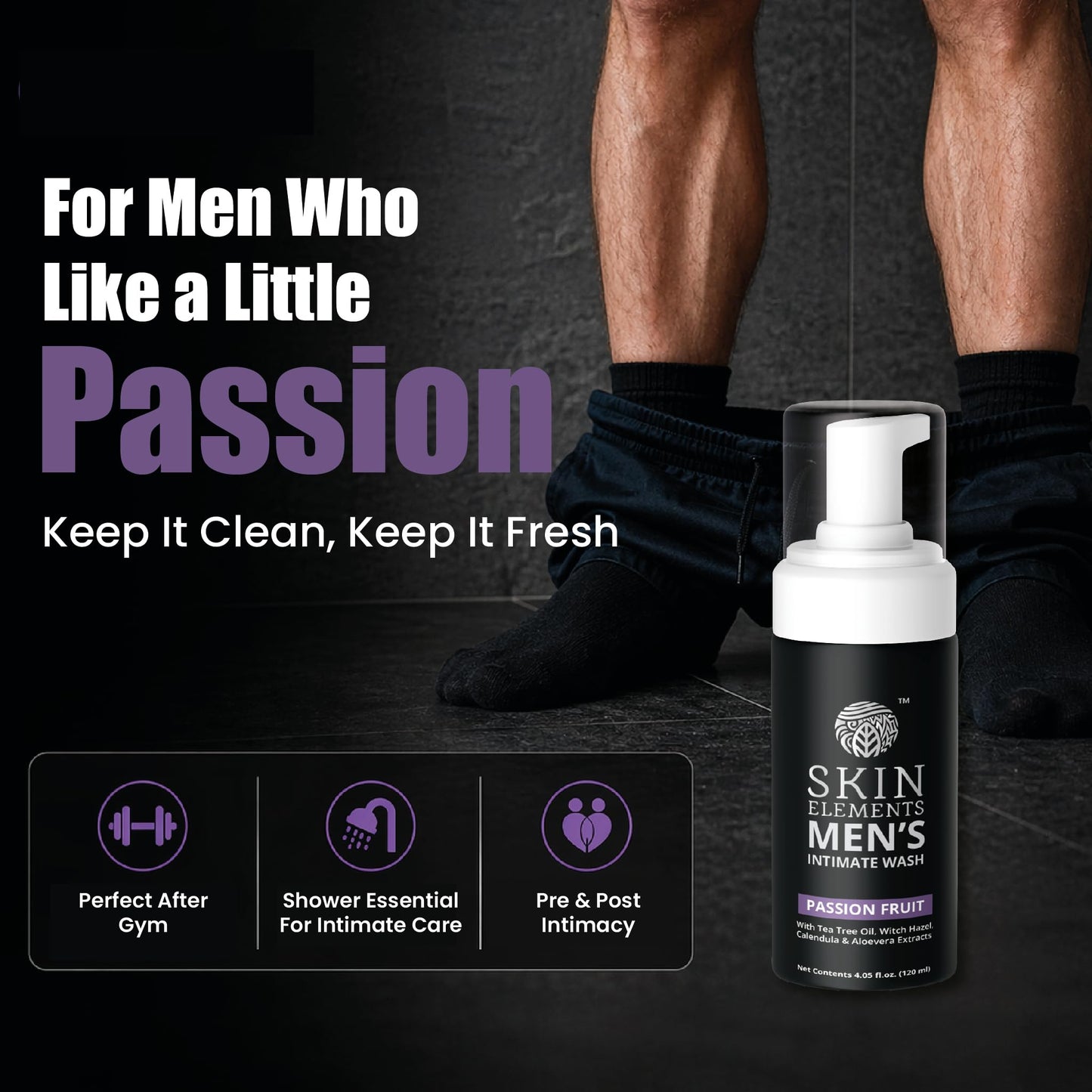 Skin Elements Intimate Wash for Men with Passion Fruit (4.05 Fl Oz) | pH Balanced Foaming Intimate Wash | Prevents Itching, Irritation & Bad Odor | Beauty & Personal Care Skin Elements