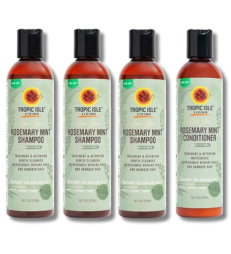 Tropic Isle Living 3x Hair Gro Rosemary Mint Shampoo 8oz and Conditioner 8 oz Gently Cleanses, Repairs & Nourishes with Mint, Aloe Vera & Shea Oil Beauty & Personal Care Tropic Isle Living