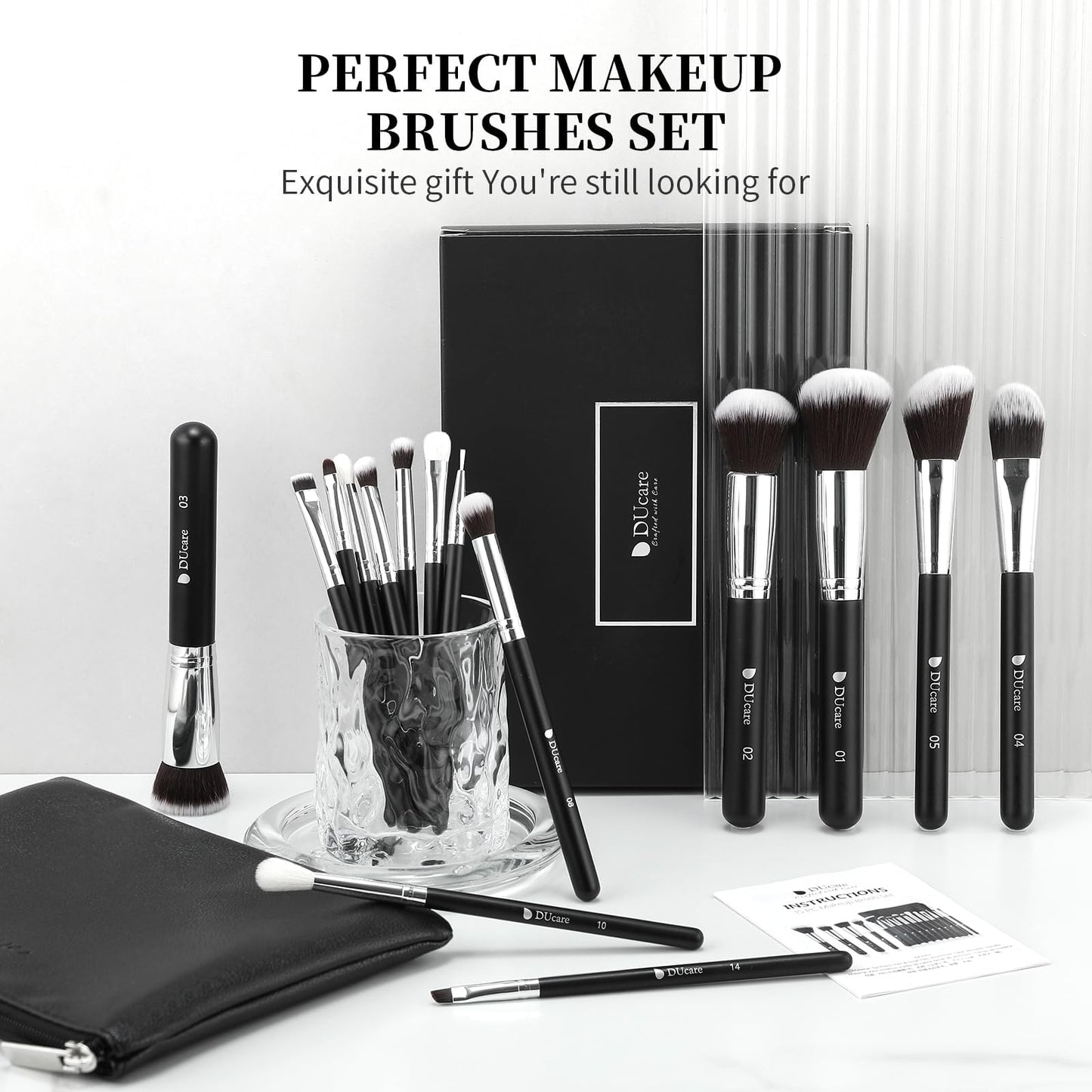 DUcare Makeup Brushes with Bag,15Pcs Christmas Makeup Brush Set Travel Kabuki Foundation Blending Blush Eyeliner Shadow Brow Concealer Brushes Kit Beauty & Personal Care DUcare