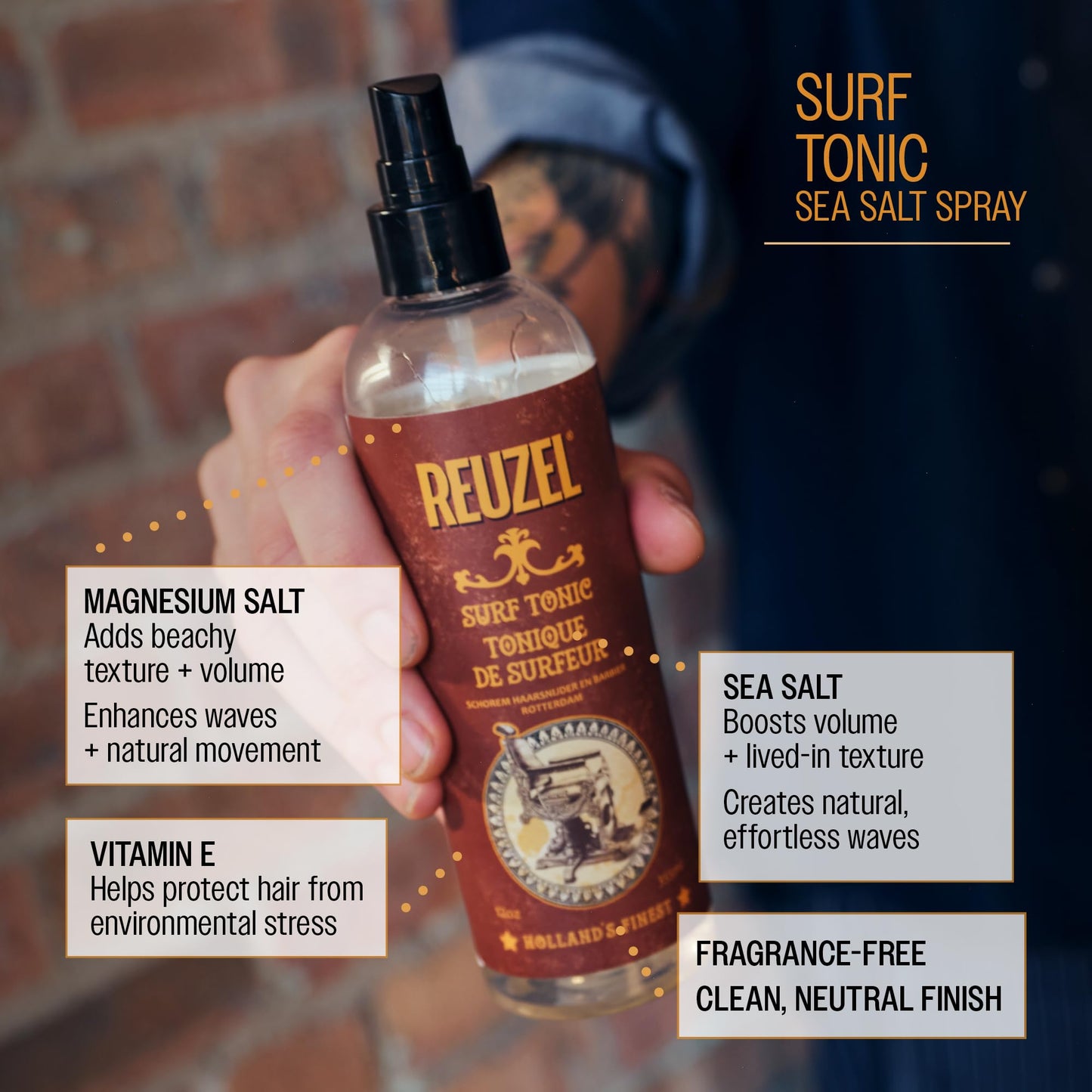 REUZEL Surf Tonic Sea Salt Spray For Men & Women Hair Texturizing Spray for Beachy Waves & Volume, Matte Finish Light Hold Styling Spray, Vegan Beauty & Personal Care REUZEL