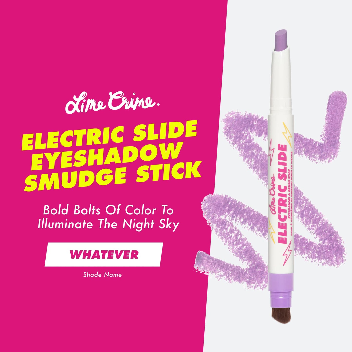 Lime Crime Electric Slide Eyeshadow & Brush Stick, Whatever - Lightweight 2-in-1 Eyeshadow Smudge Stick with Angled Brush for Long Lasting & Natural Beauty & Personal Care Lime Crime