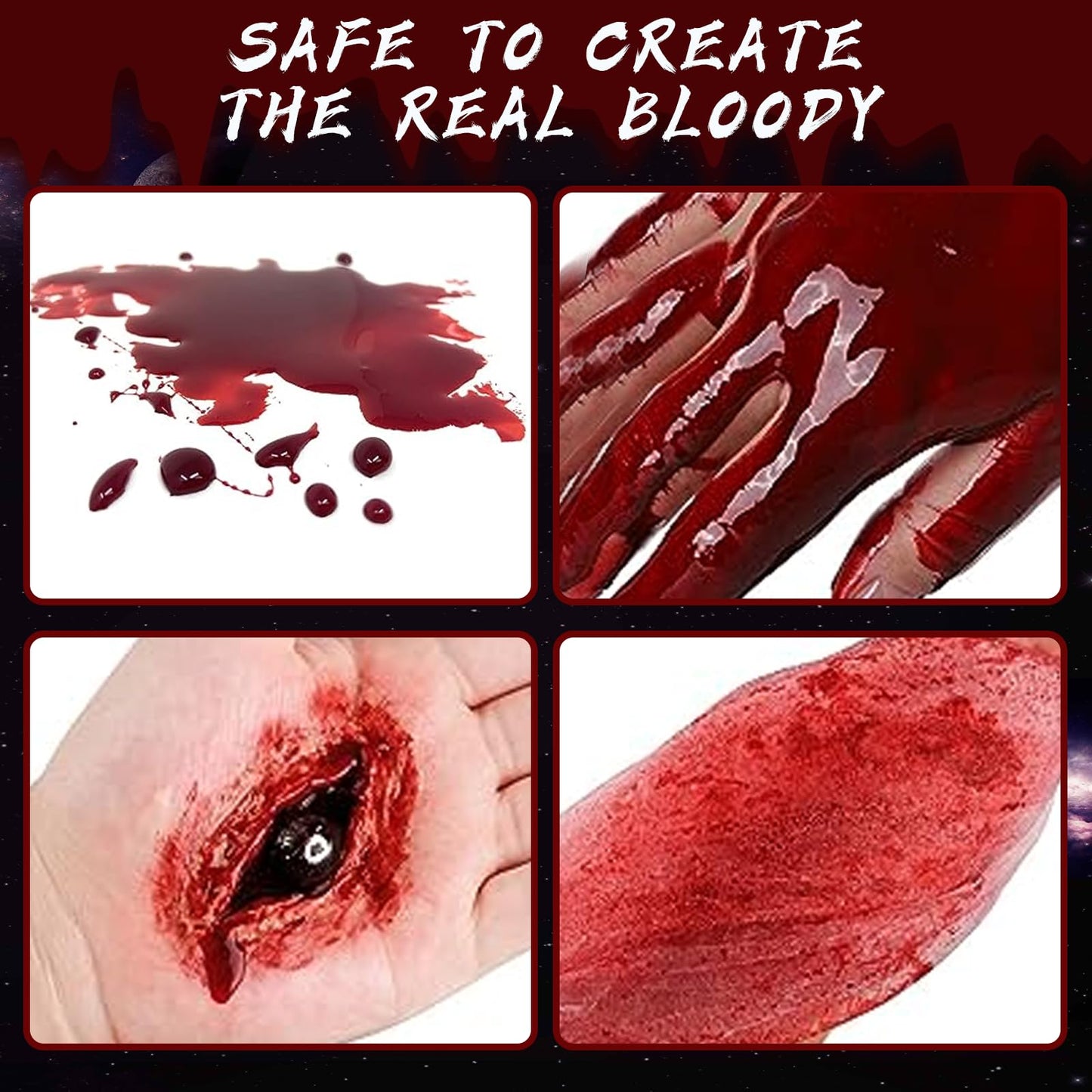 Halloween Fake Blood Washable, Realistic Effects Fake Blood for Scar Wound and Clothes,Easy Dry Flow Fake Blood for Eyes Drips Nose Bleeds Beauty & Personal Care Js2U ZW