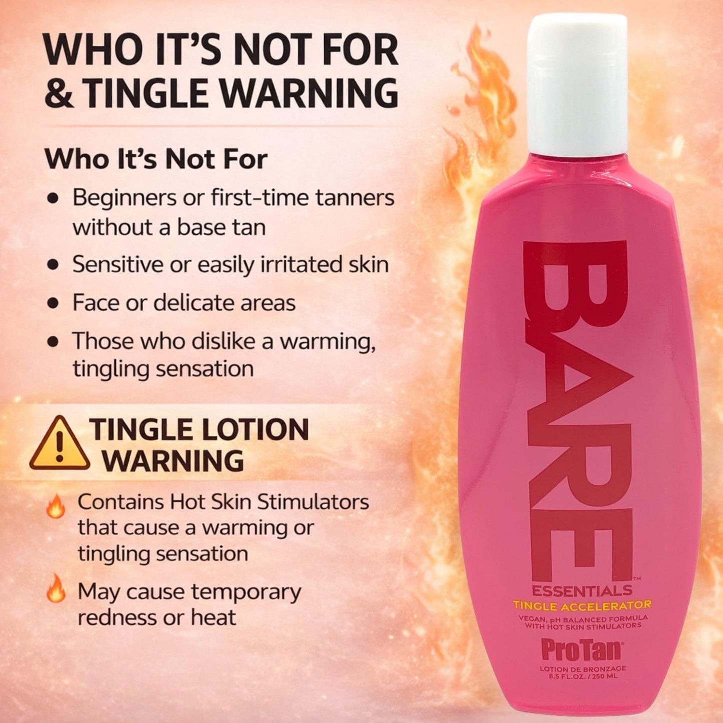Pro Tan BARE Essentials Tingle Accelerator Tanning Lotion 8.5 fl oz - Vegan DHA, Bakuchiol, Aloe, Coconut Oil, Jojoba & Vitamins B C E - Indoor Beauty & Personal Care Pro Tan