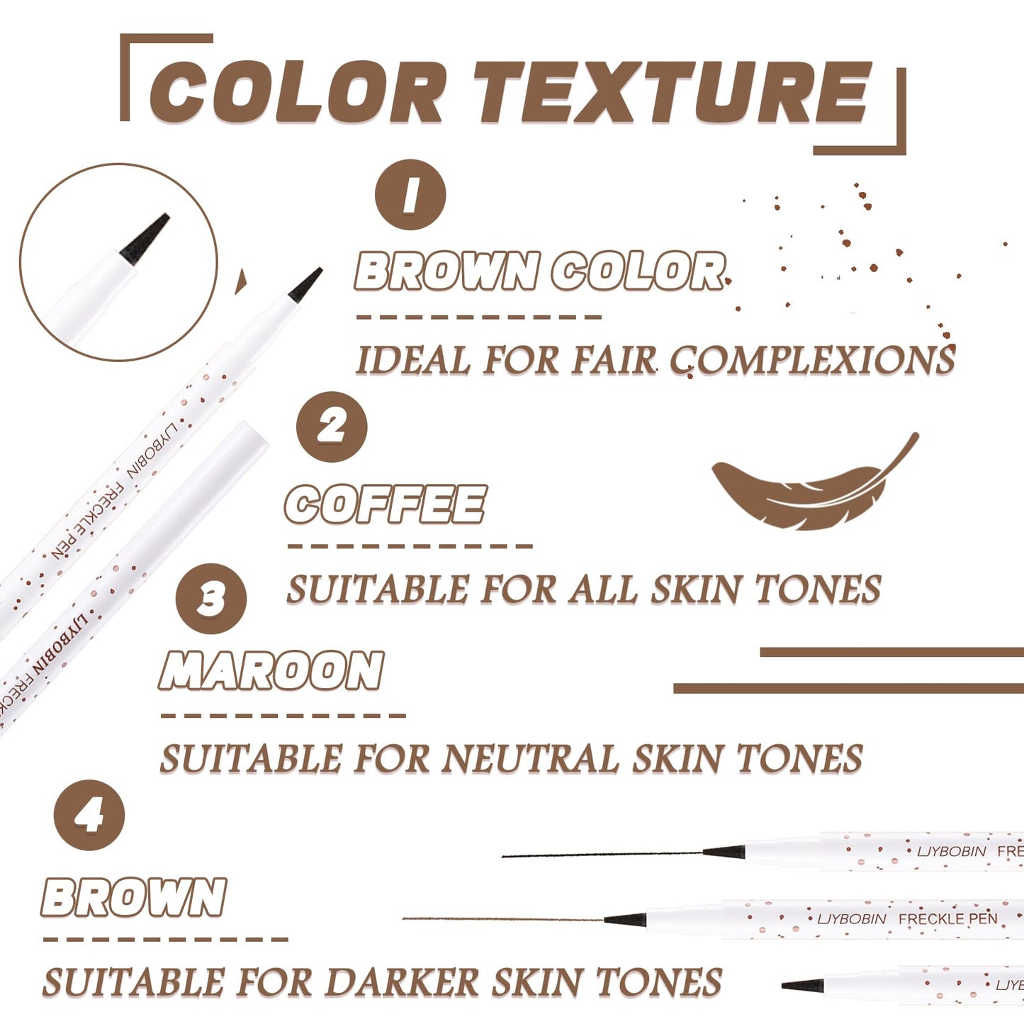 LJYBoBin Freckle Pen 4 Colors - Vivid Lifelike Freckle Makeup, Waterproof Long Lasting Quick Dry Soft Spot Pen - Light Brown, Coffee, Chestnut, Dark Beauty & Personal Care LJYBoBin