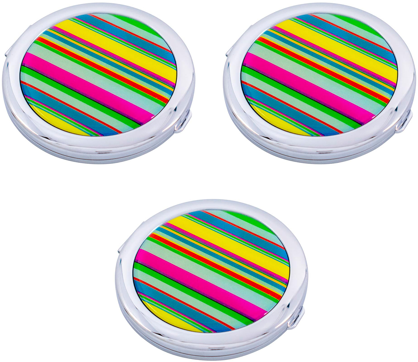 Stephanie Imports Set of 3 Double Sided Magnifying Round Compact Mirrors with Printed Insert (Colorful Stripes) Beauty & Personal Care Stephanie Imports
