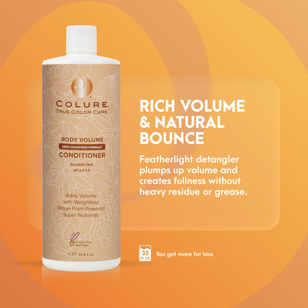 COLURE Body Volume Conditioner, 33 Fl Oz - Weightless Thickening Hair Treatment for Fine Damaged Hair, Vegan Hydrating