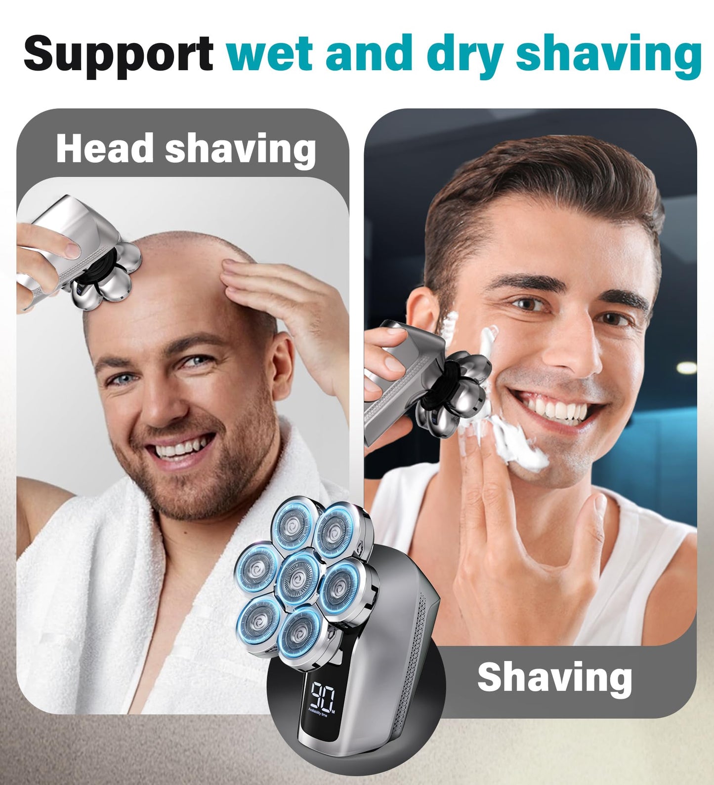 Gisaae Head Shavers for Bald Men, Upgraded 7D Electric Razor, Cordless Rechargeable, Ipx7 100% Waterproof, Dry & Wet Bald Head Shaver, Beard Grooming Beauty and Personal Care Gisaae