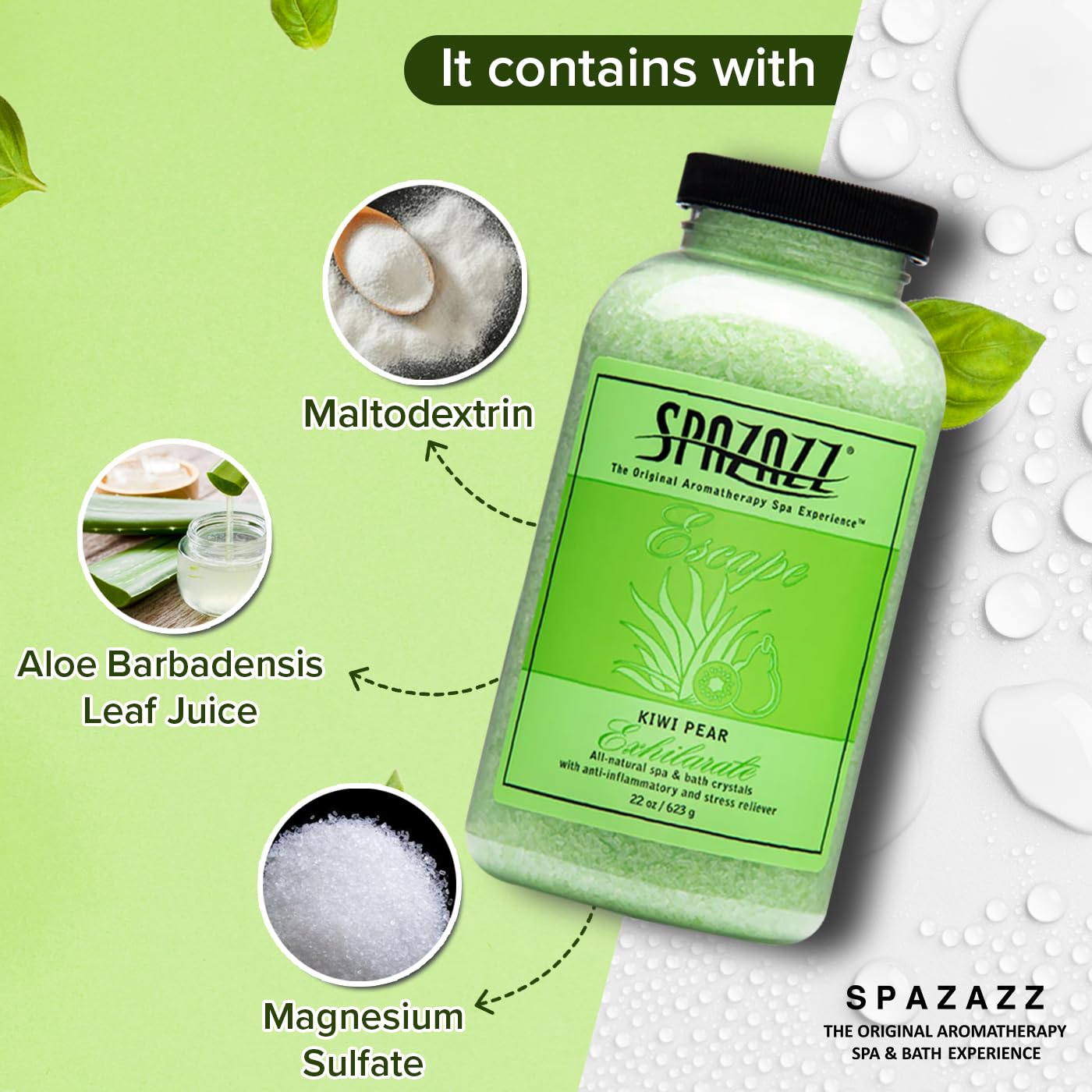 Spazzaz Hot Tub & Spa Bath Salt Aromatherapy Crystals. 22 oz Kiwi Pear Crystals and Bath Salts - Oil-Free & Safe for All Spas Beauty and Personal Care Spazazz