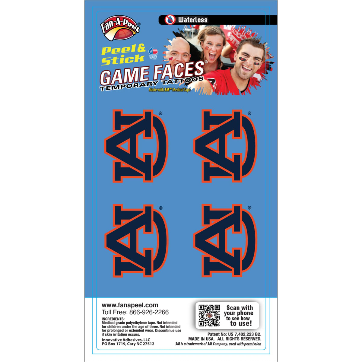 Fan-A-Peel Auburn Tigers Waterless Temporary Peel & Stick Tattoo