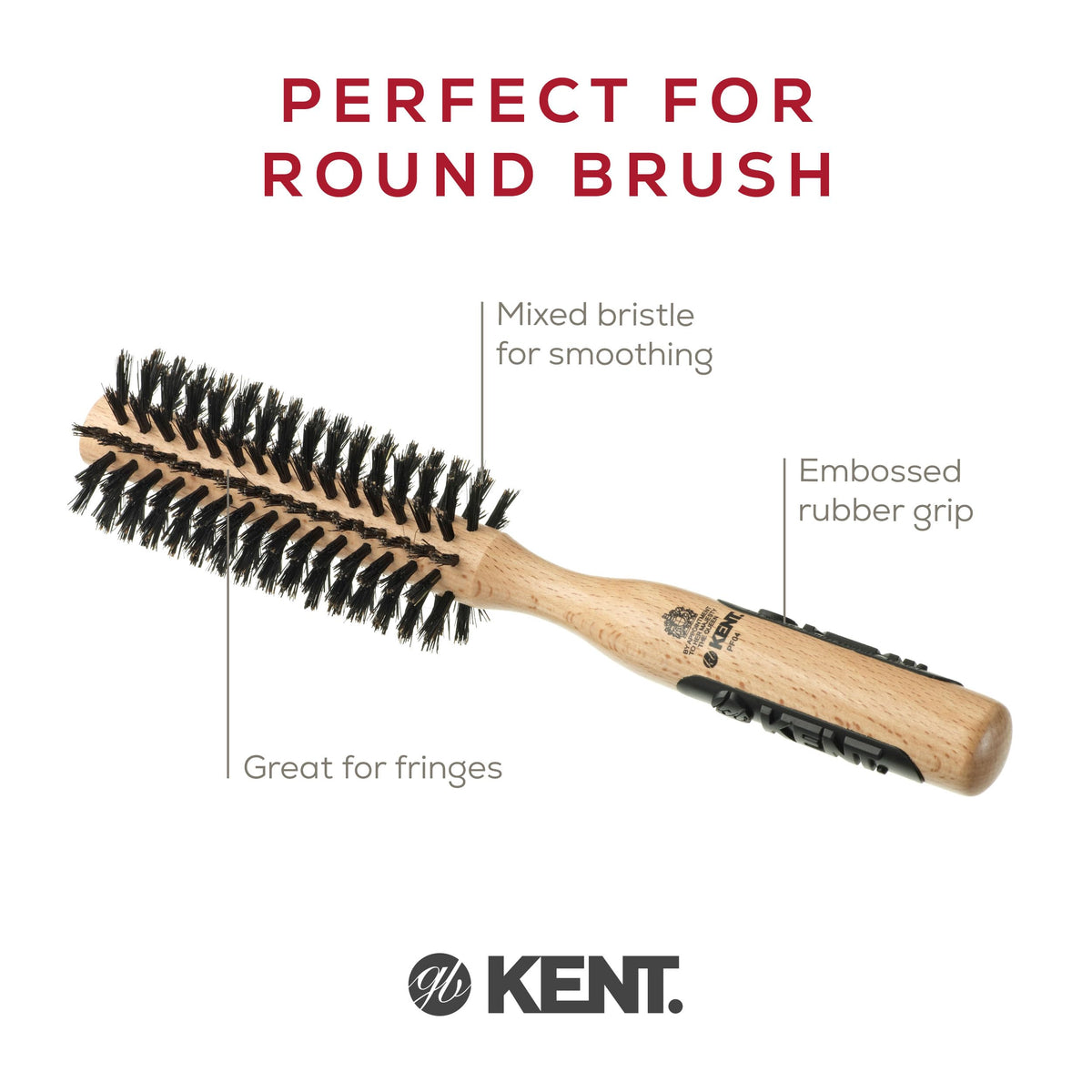 Kent PF04 Small Round Curling Brush with Hard Natural Boar Bristle Hair Drying Round Brush, and Blowout - For Shoulder Length or Shorter Hair.