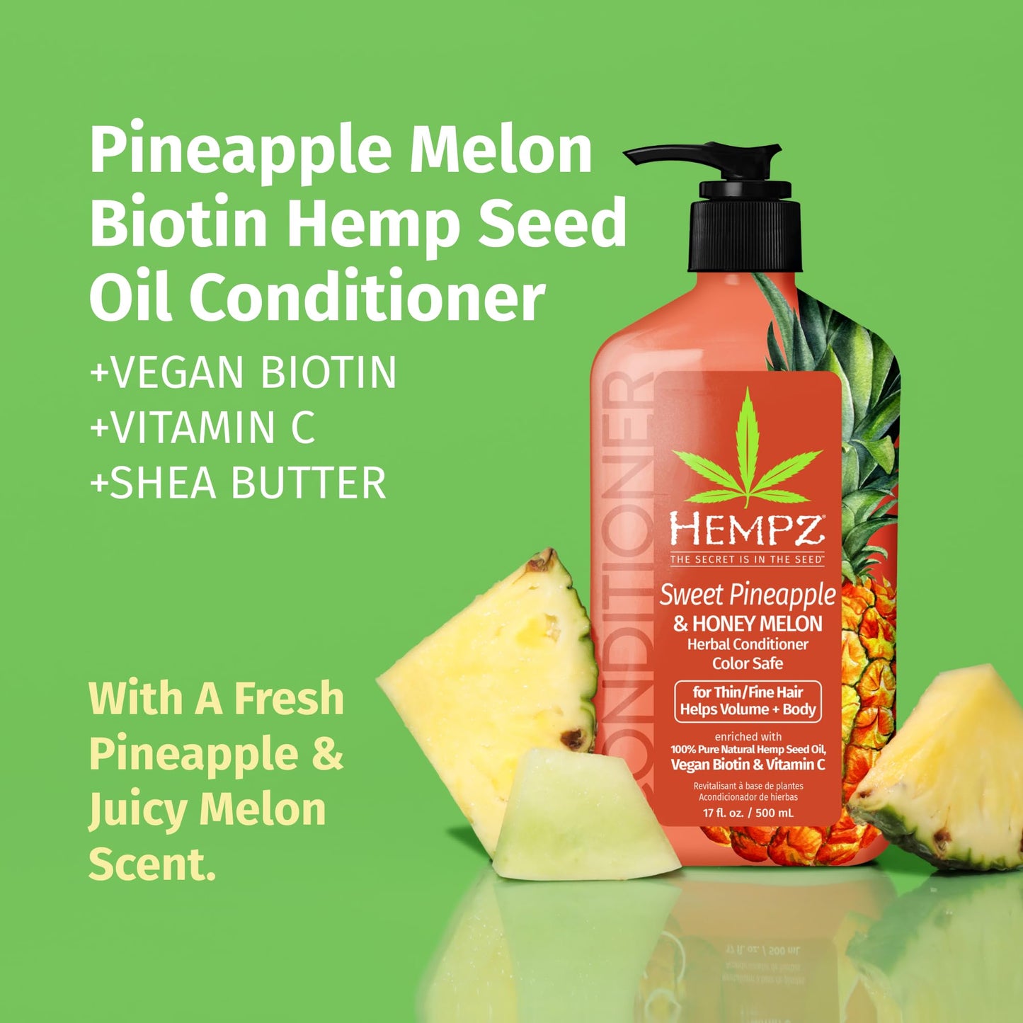 Hempz Biotin Conditioner - Sweet Pineapple & Honey Melon - For Thin/Fine Hair Growth & Strengthening of Dry, Damaged and Color Treated Hair Beauty & Personal Care Hempz