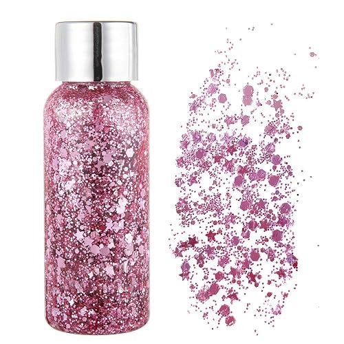Body Glitter Gel Nail Hair Body Face Flash Eye shadow Glitter Cream Chunky Glitter Mermaid Scale Sequins Festival Painting Decoration Makeup (Pink) Beauty & Personal Care AKARY