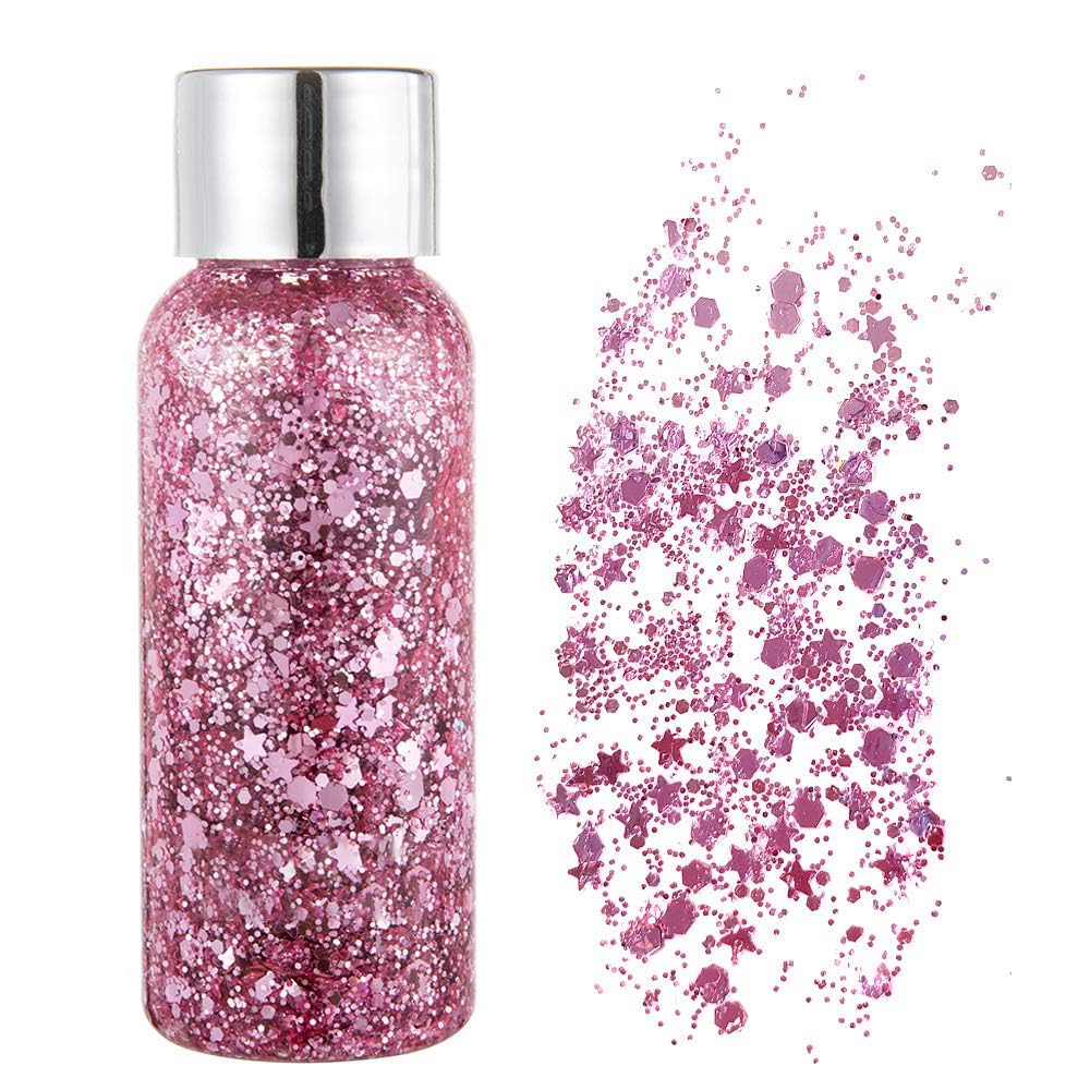 Body Glitter Gel Nail Hair Body Face Flash Eye shadow Glitter Cream Chunky Glitter Mermaid Scale Sequins Festival Painting Decoration Makeup (Pink) Beauty & Personal Care AKARY