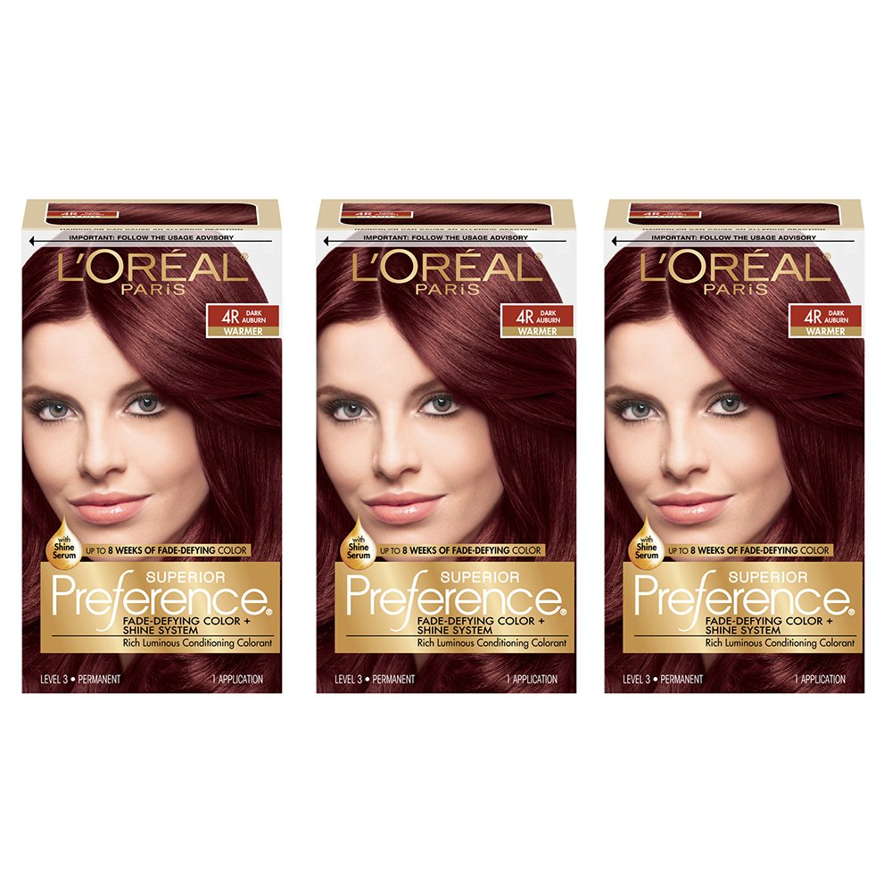 L'Oreal Paris Superior Preference Fade-Defying + Shine Permanent Hair Color, 4R Dark Auburn, Pack of 3, Hair Dye Beauty & Personal Care L'Oreal Paris