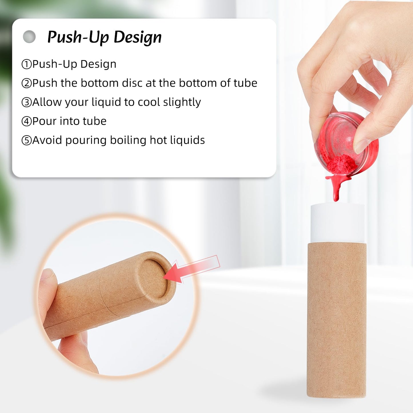 NICENEEDED 15Pcs 0.3oz Paperboard Lip Balm Tubes, Empty Kraft Paper Chapstick Tube Holder, Push-Up Style Solid Lip Gloss Container for DIY Homemade Beauty and Personal Care NICENEEDED