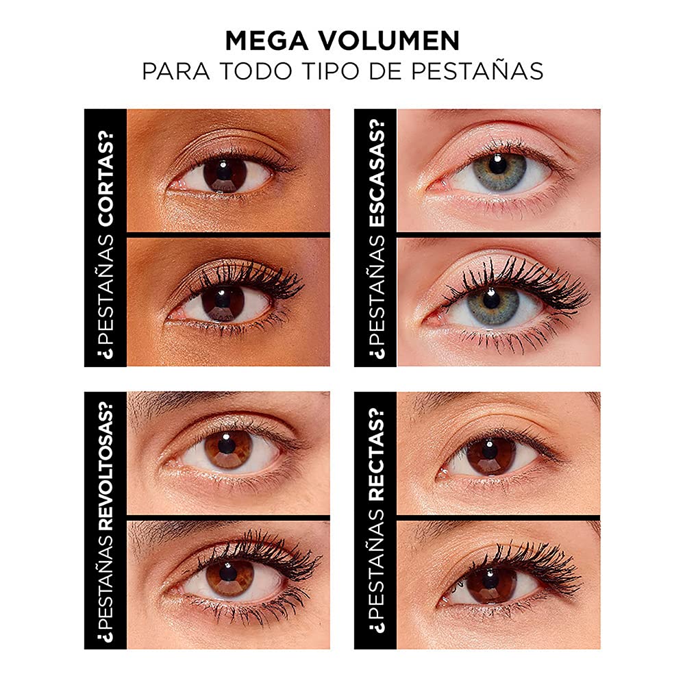 L’Oréal Paris Makeup Air Volume Mega Mascara, Lightweight & Long-lasting Volumizing Mascara for Voluminous Eyelashes, Waterproof Black, 0.3 Fl Oz