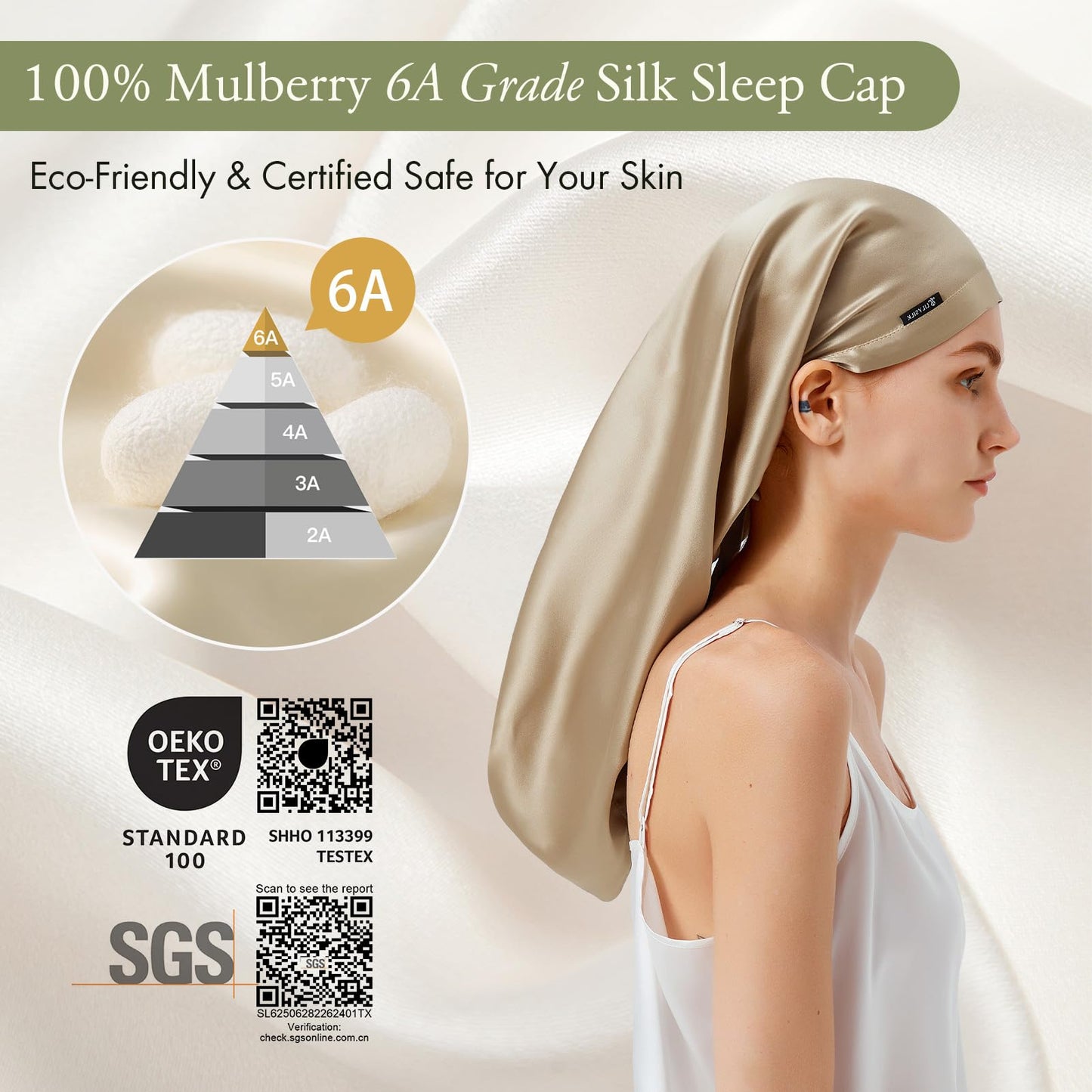 LILYSILK Mulberry Silk Sleep Cap 100% 19 Momme Long Silk Bonnet for Curly Hair, Night Cap for Sleeping, Silk Hair Wrap for Women Coffee Beauty and Personal Care LilySilk