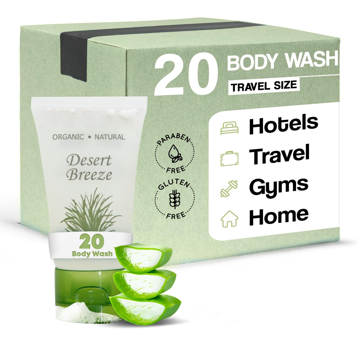 Travel Size Hotel Body Wash 20 Count 1 oz Bottles Guest Amenities for Vacation Rentals and Short Term Rentals Paraben Free Green Tea & Lemongrass Beauty & Personal Care Desert Breeze