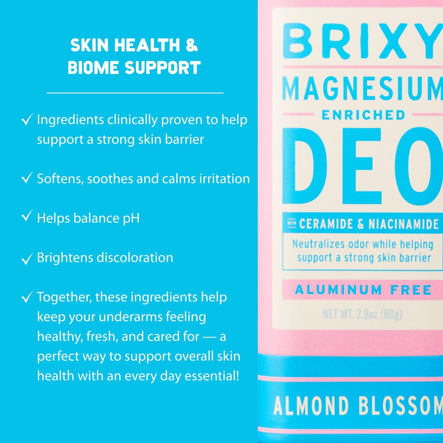 BRIXY Magnesium Deodorant, Ceramide & Niacinamide, Aluminum Free, Baking Soda Free, Plastic Free Packaging, Vegan and Certified Cruelty Free, Patent Beauty and Personal Care BRIXY