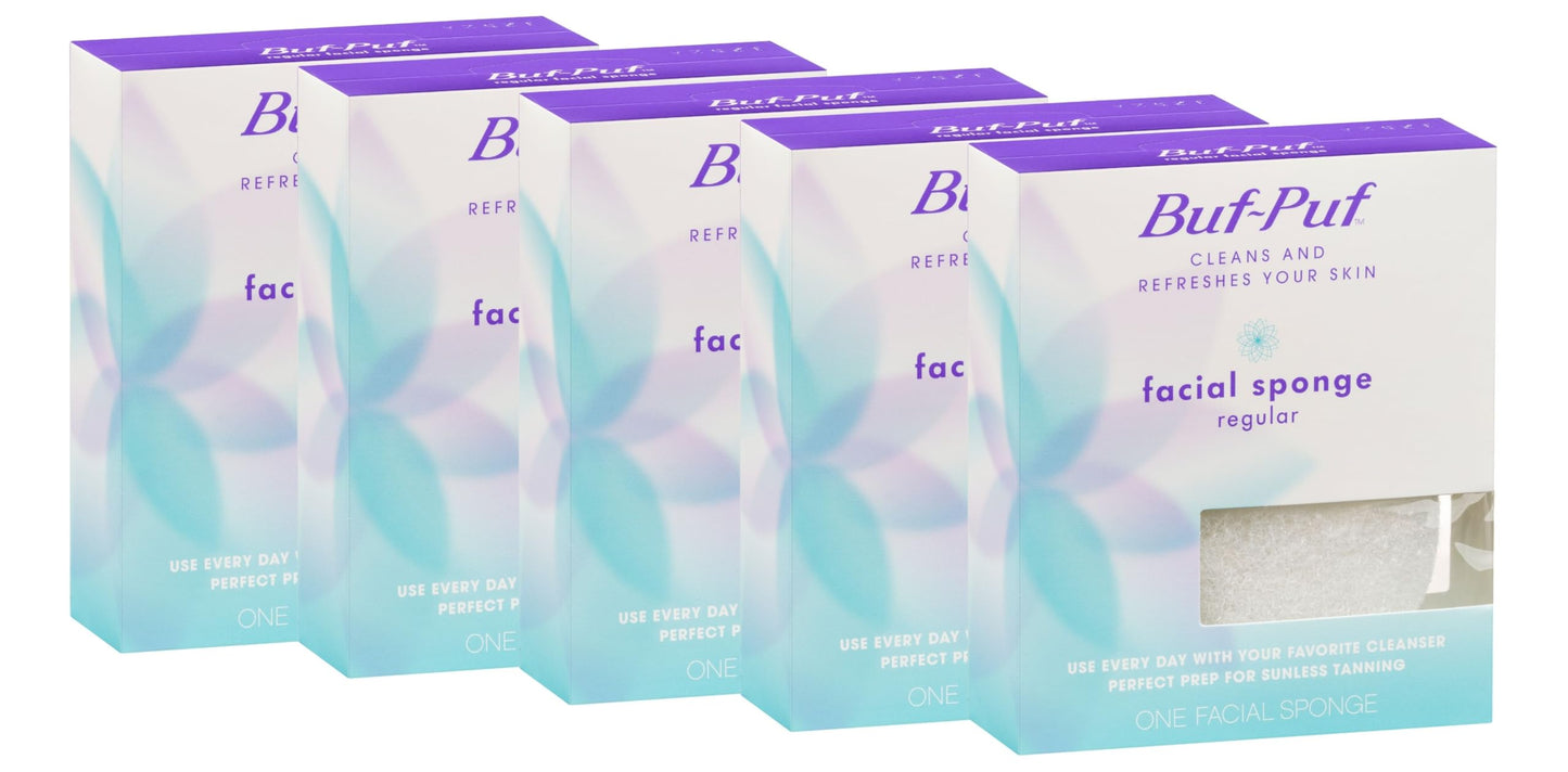 Buf-Puf Facial Sponge, Dermatologist Developed, Removes Deep Down Dirt & Makeup that Causes Breakouts and Blackheads, Reusable, Exfoliating, White, 5 Beauty and Personal Care Buf-Puf