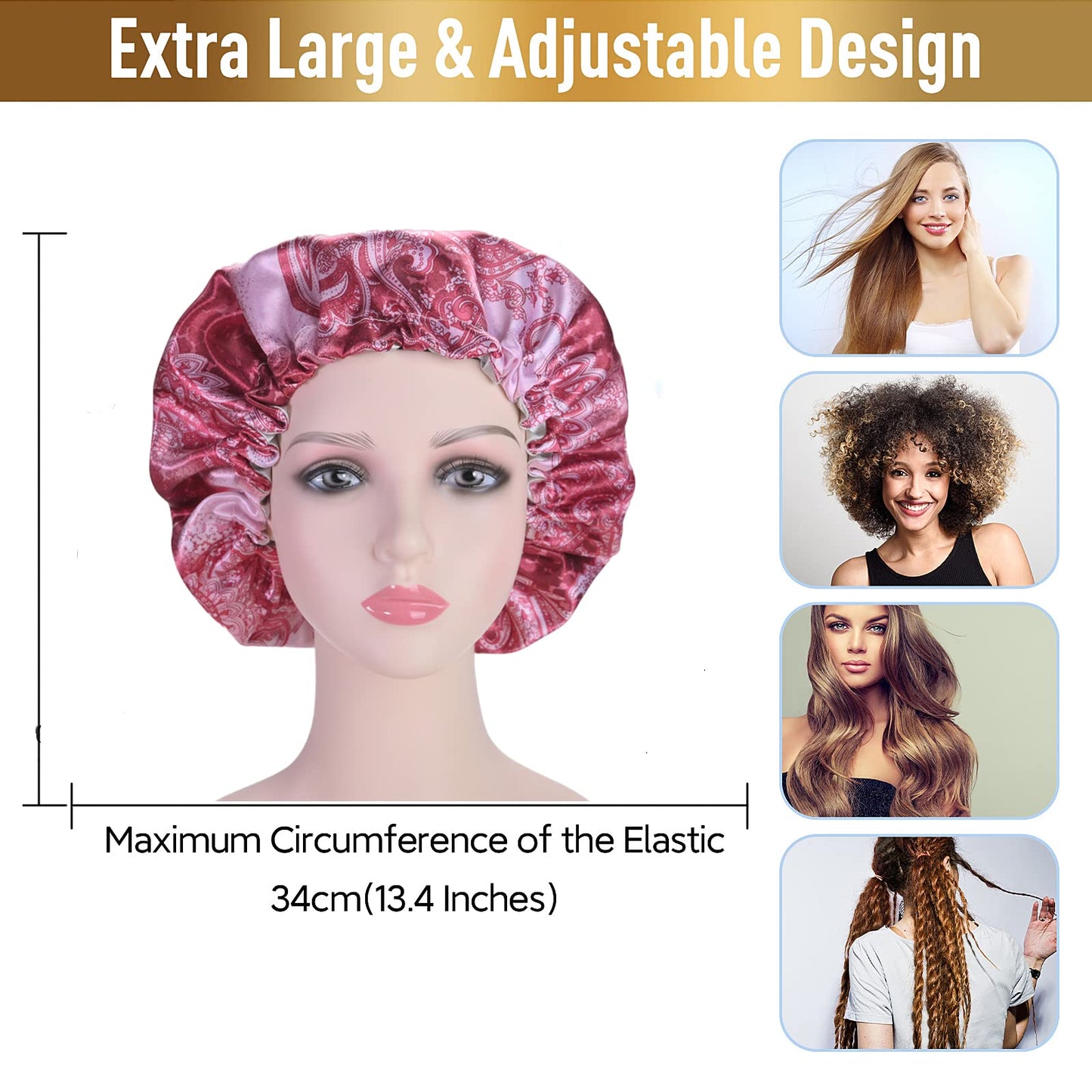 Shower Caps for Women, Extra Large Adjustable Waterproof Reusable Shower Cap, Hair Cap for Shower Hat for Women Girls Long Thick Hair, Bath Caps Beauty & Personal Care Fishent