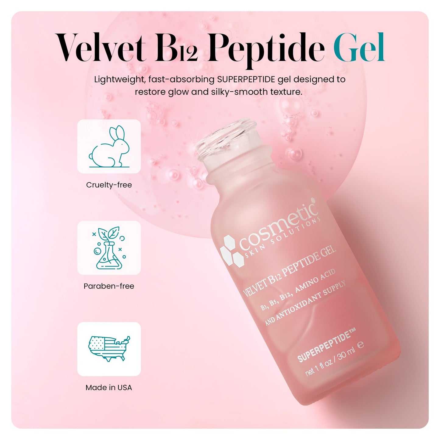 Velvet B12 Peptide Gel - Lightweight Hydrating Face Gel with Vitamin B12, Peptides & Amino Acids, Improves Collagen, Reduces Fine Lines & Dark Circles Beauty & Personal Care Cosmetic Skin Solutions