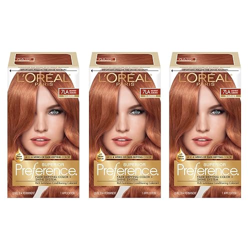 L'Oreal Paris Superior Preference Fade-Defying + Shine Permanent Hair Color, 7LA Lightest Auburn, Pack of 3, Hair Dye Beauty & Personal Care L'Oreal Paris