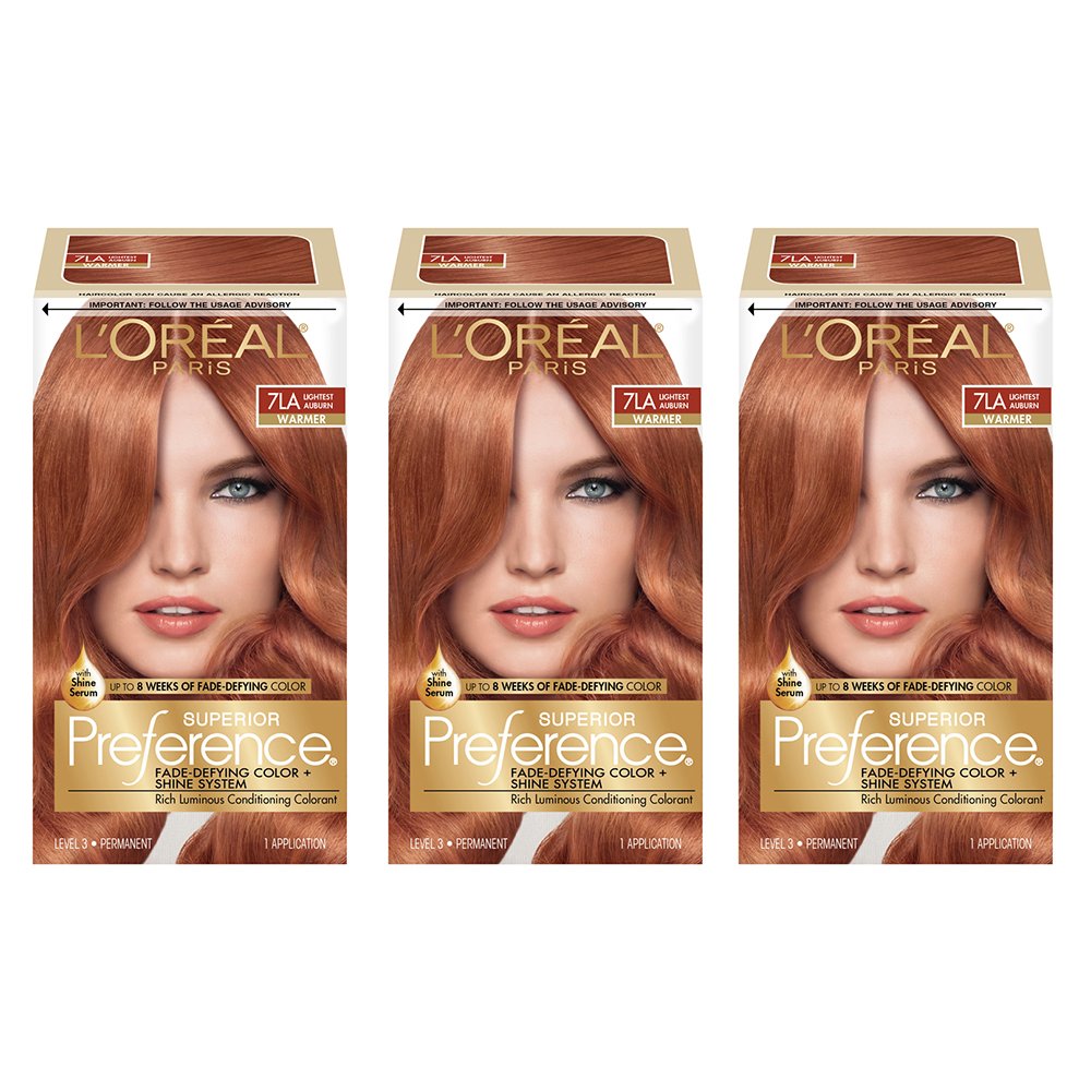 L'Oreal Paris Superior Preference Fade-Defying + Shine Permanent Hair Color, 7LA Lightest Auburn, Pack of 3, Hair Dye Beauty & Personal Care L'Oreal Paris