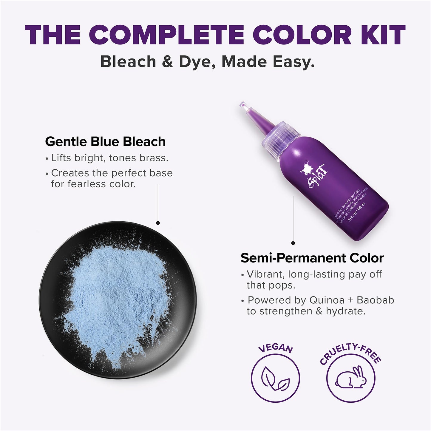 Splat Lusty Lavender Semi Permanent Hair Dye Kit with Bleach, 1 Application, Includes Purple Hair Dye, Oxide & Bleach Powder, Vegan & Cruelty Free Beauty & Personal Care Splat