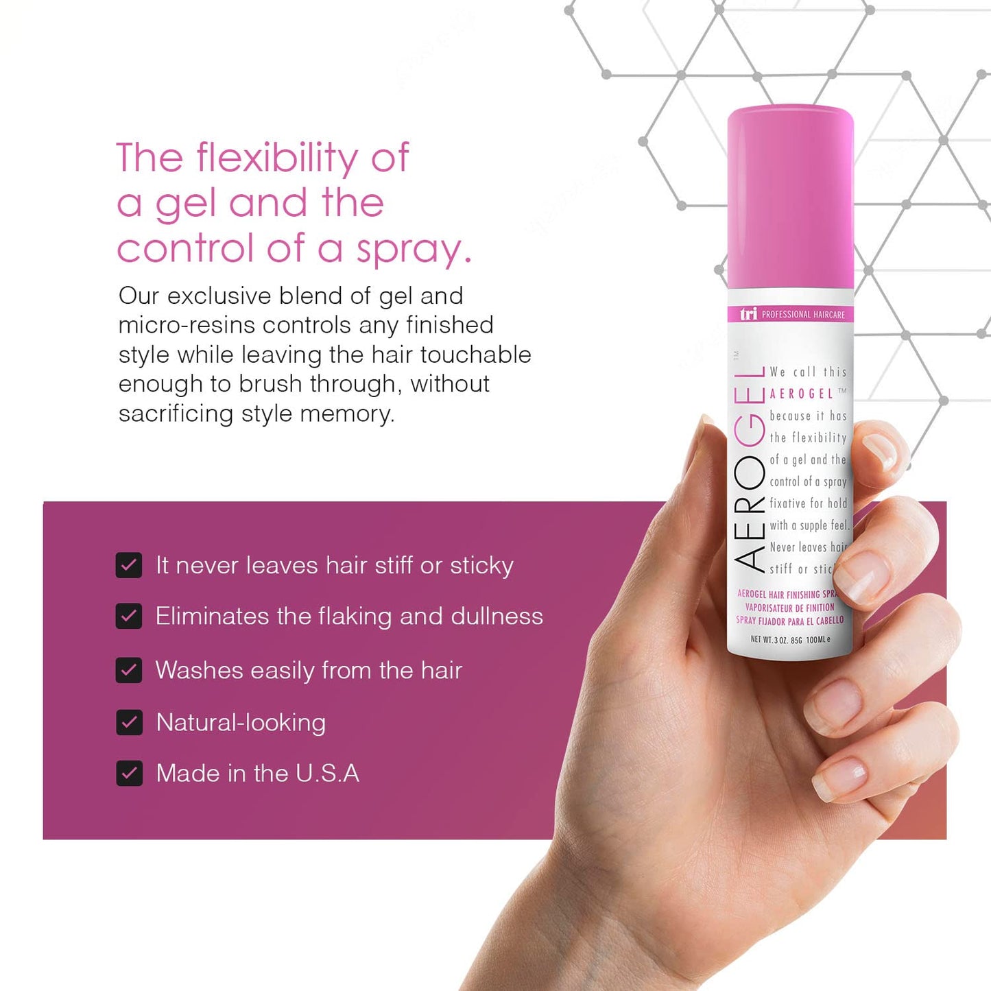 TRIDESIGN Aerogel Hairspray - Strong Hold Hair Finishing Spray for Volumizing & Control, Flexible Styling for All Hair Types, Non-Sticky and Scented Beauty & Personal Care TRIDESIGN