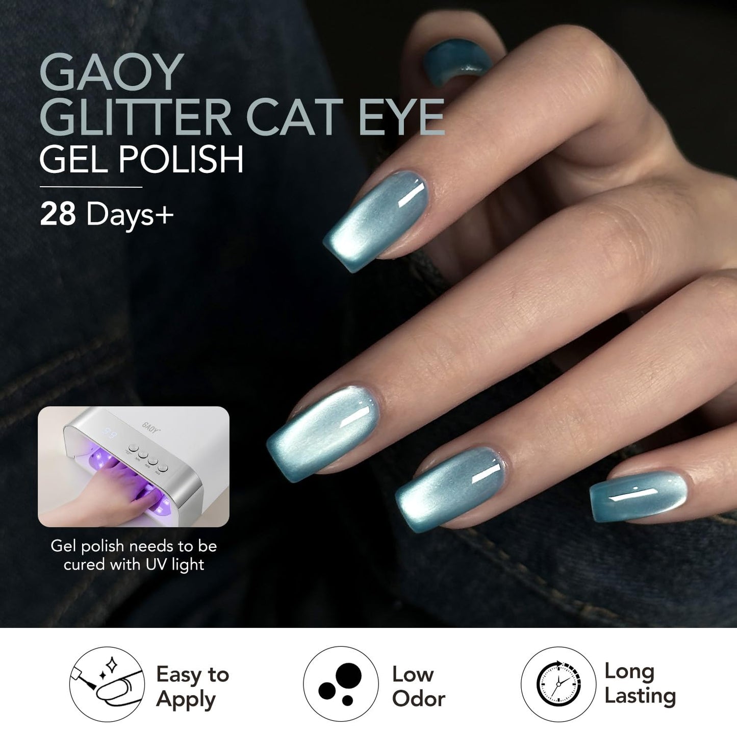 GAOY Blue Cat Eye Gel Polish Set with Magnet, Royal Navy Blue, Tropical Sea Beauty and Personal Care GAOY