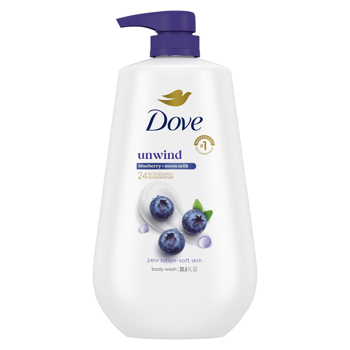 Dove Body Wash Unwind Blueberry & Moon Milk For 24hr Lotion-Soft Skin Moisturizing Skin Cleanser with No Sulfates No Parabens 30.6 oz Beauty & Personal Care Dove