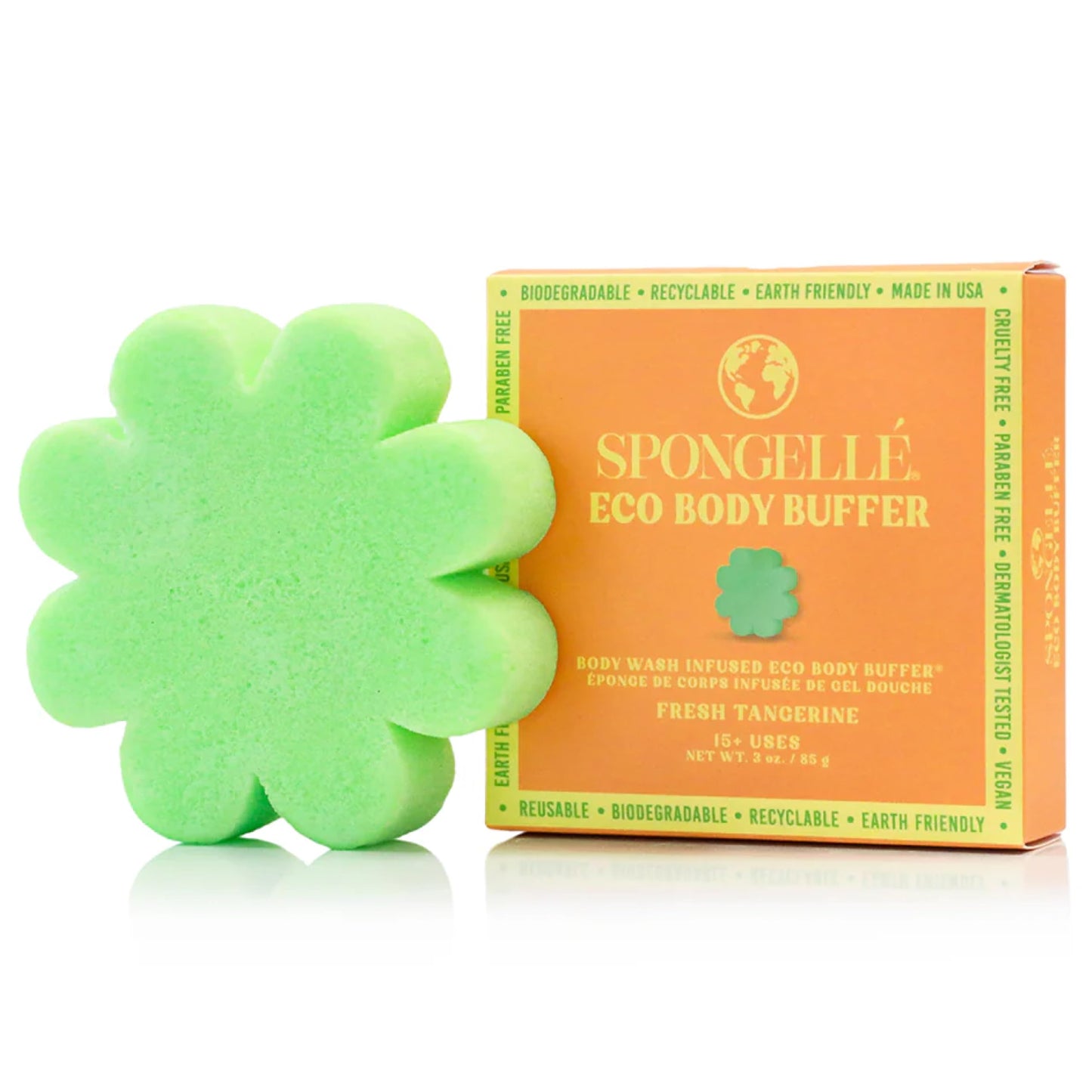 Spongelle Fresh Tangerine Eco Collection Body Buffer Body Scrubber - Bath & Shower Loofah for Men & Women - Biodegradable, Cruelty-Free, Vegan Beauty and Personal Care SPONGELLÉ