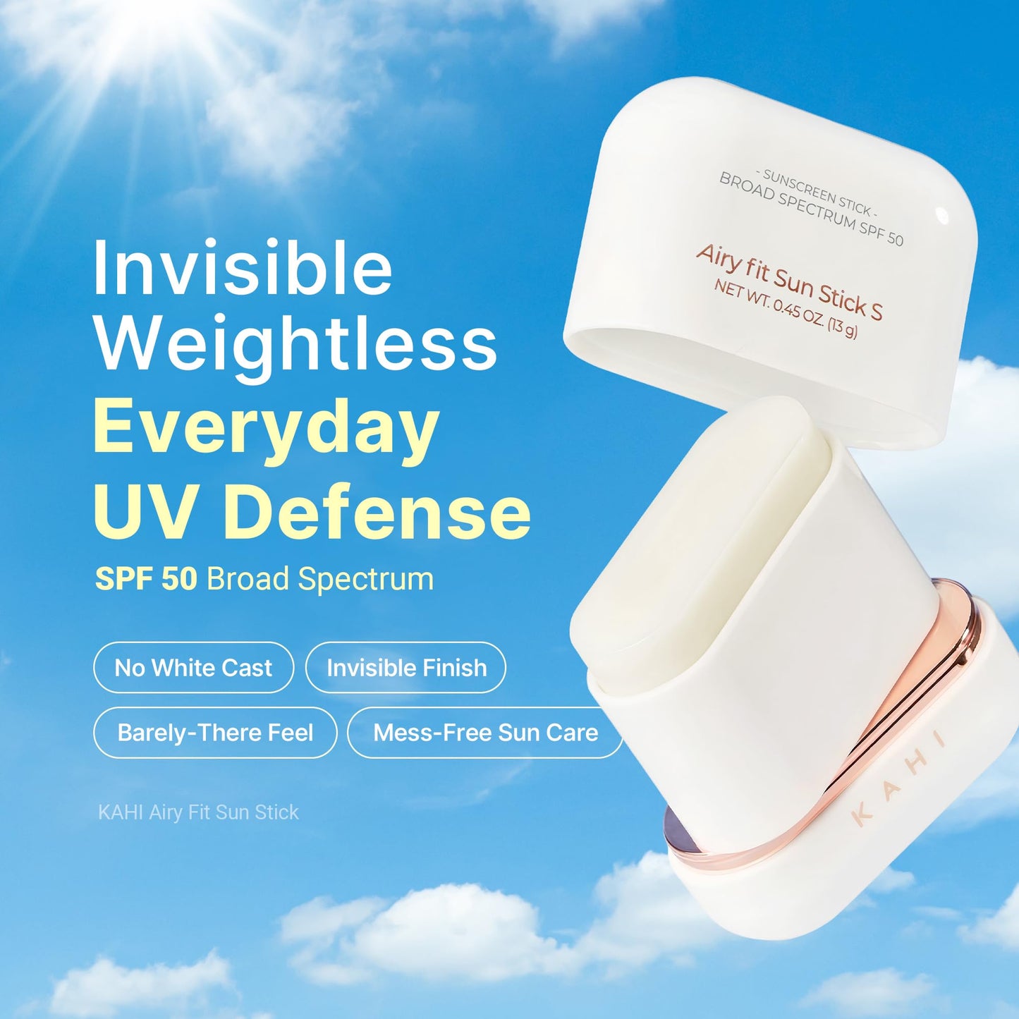 KAHI Airy Fit Sun Stick S - SPF 50+ Triple Functional Broad Spectrum Face Sunscreen Stick - Waterproof, Sweatproof & Sandproof - Ultra-Lightweight Beauty and Personal Care KAHI