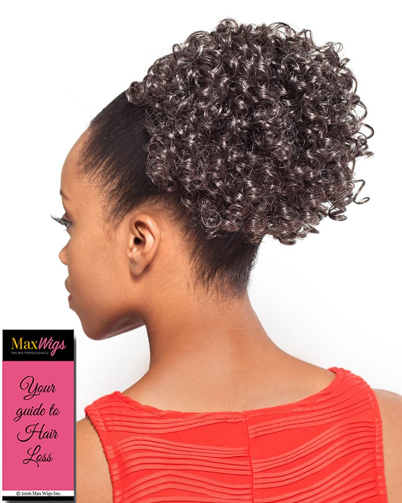 DS003 Ponytail Color 4 Med Dark Brown - Foxy Silver Wigs 6" Short Length Drawstring Curly Hairpiece Extension Synthetic Black Grey Bun Womens Bundle