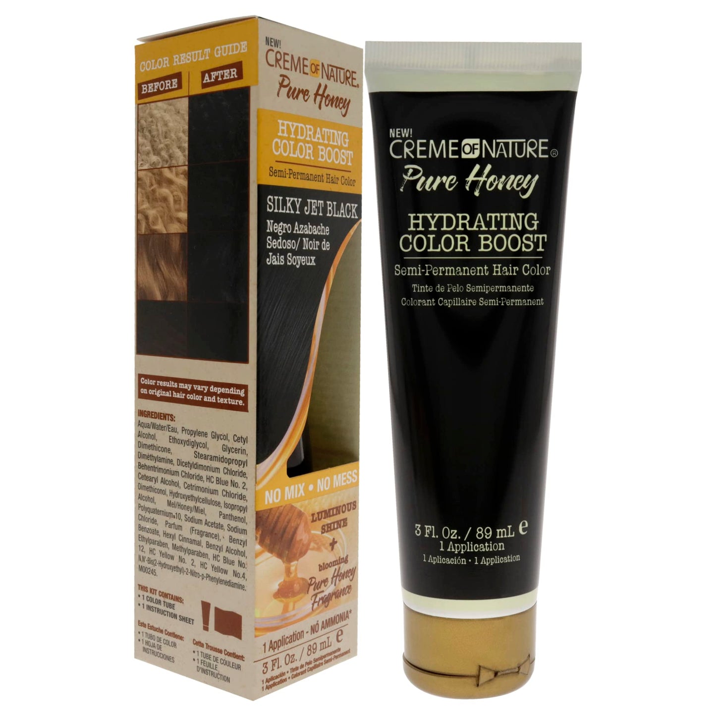 Creme of Nature Pure Honey Hydrating Color Boost Semi-Permanent Hair Color - Silky Jet Black Hair Color Unisex 3 oz Beauty & Personal Care Creme of Nature