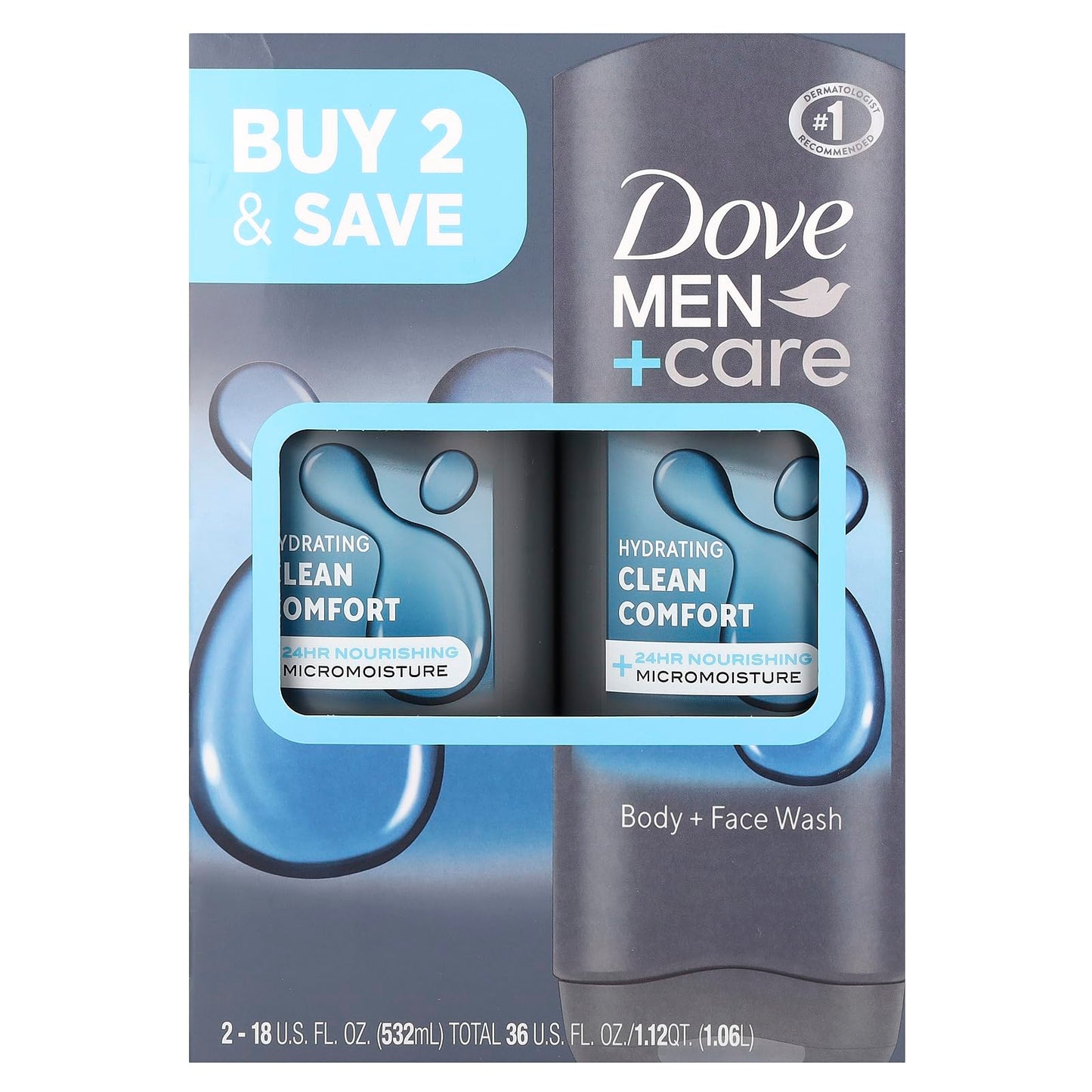 Dove Men+Care Body and Face Wash for healthier, stronger skin Clean Comfort fights dry skin 18 Fl Oz (Pack of 2) Beauty & Personal Care DOVE MEN + CARE