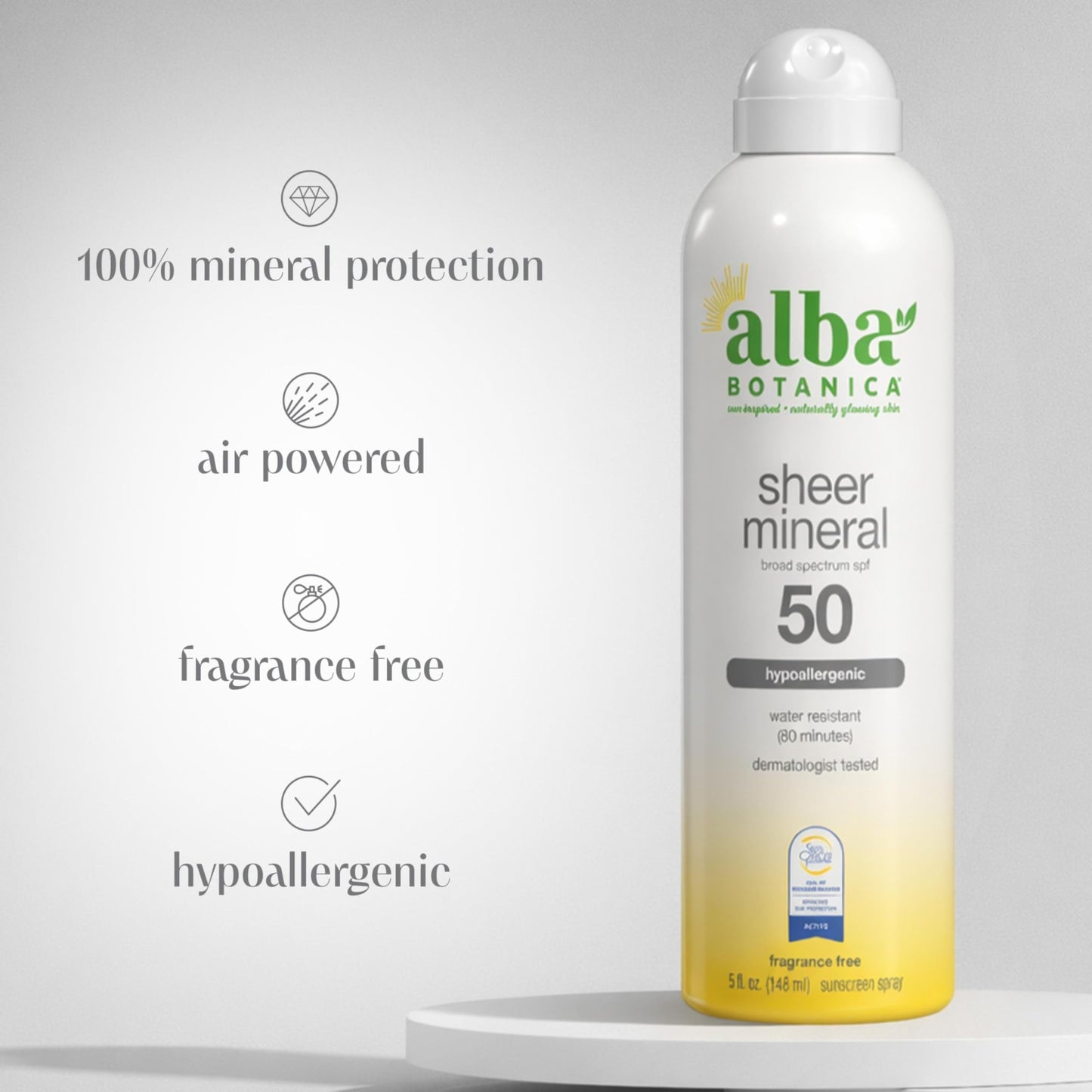Alba Botanica Sheer Mineral Sunscreen Spray, SPF 50, Fragrance-Free Broad Spectrum, Water Resistant and Biodegradable, 5 fl. Oz. Bottle Beauty & Personal Care Alba Botanica