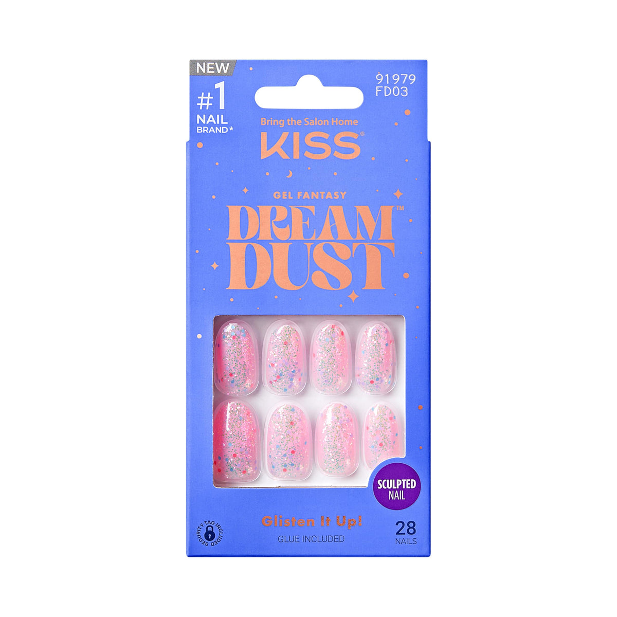KISS Gel Fantasy, Press On Nails, Nail glue included, 'Diamonds 4 Me', Light Pink, Medium Size, Oval Shape, Includes 28 Nails, 2G Glue, 1 Manicure