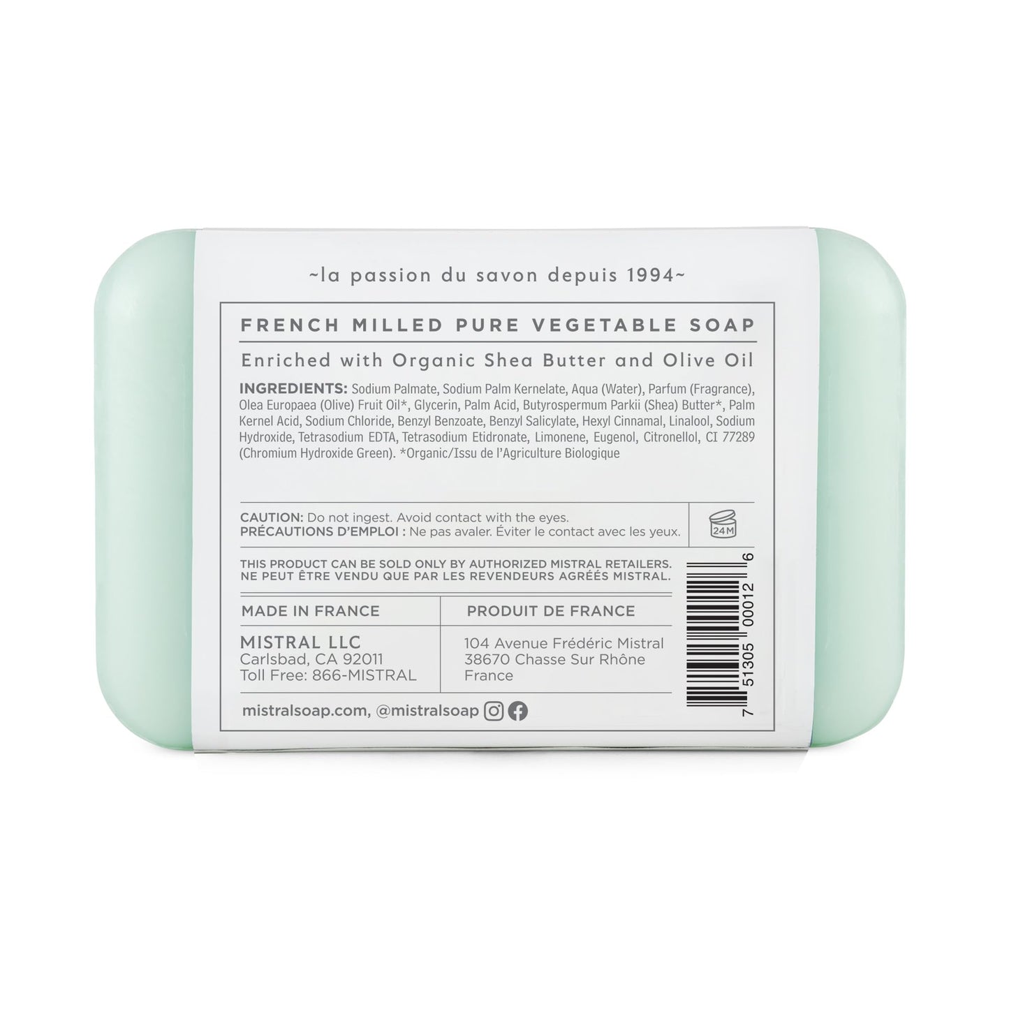 Mistral Classic French Bar Soap, South Seas, 7 oz - Triple-Milled Luxury Natural Soap with Organic Shea Butter & Olive Oil | Long-Lasting Moisturizing Beauty & Personal Care Mistral