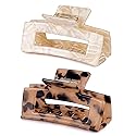 3 inch Hair Claw Clips Cutout Tortoise Shell Celluloid Hair Jaw Clips French Design Rectangle Hair Clamp for Women Ladies Mother (2 Pack) Beauty & Personal Care Textention