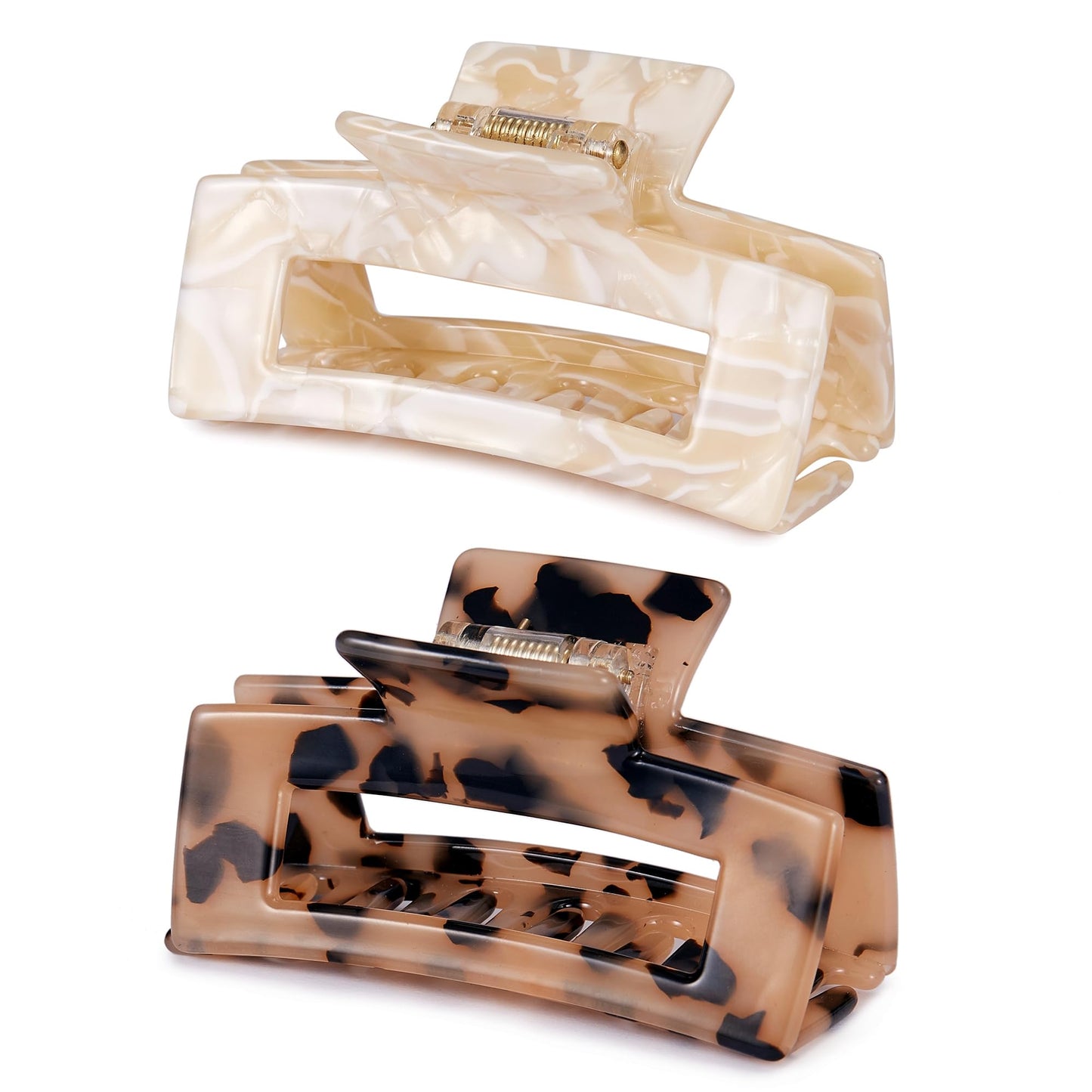 3 inch Hair Claw Clips Cutout Tortoise Shell Celluloid Hair Jaw Clips French Design Rectangle Hair Clamp for Women Ladies Mother (2 Pack) Beauty & Personal Care Textention