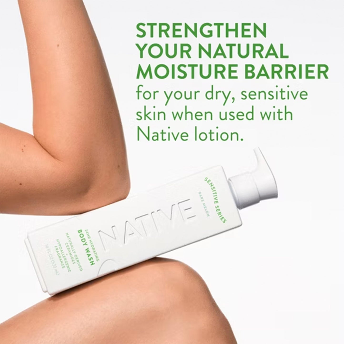 Native Sensitive Series Hypoallergenic Fragrance Free 24-Hour Hydrating Body Wash for Sensitive Skin - Bare Melon - 18 fl oz - Pack of 2 Beauty & Personal Care Native